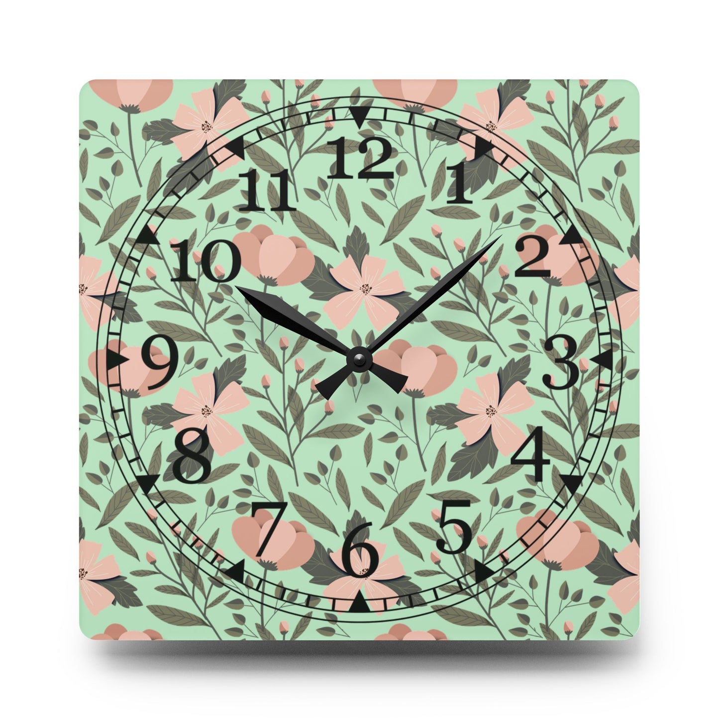 Floral Acrylic Wall Clock – Mid-Century Modern Decor, Home Accent