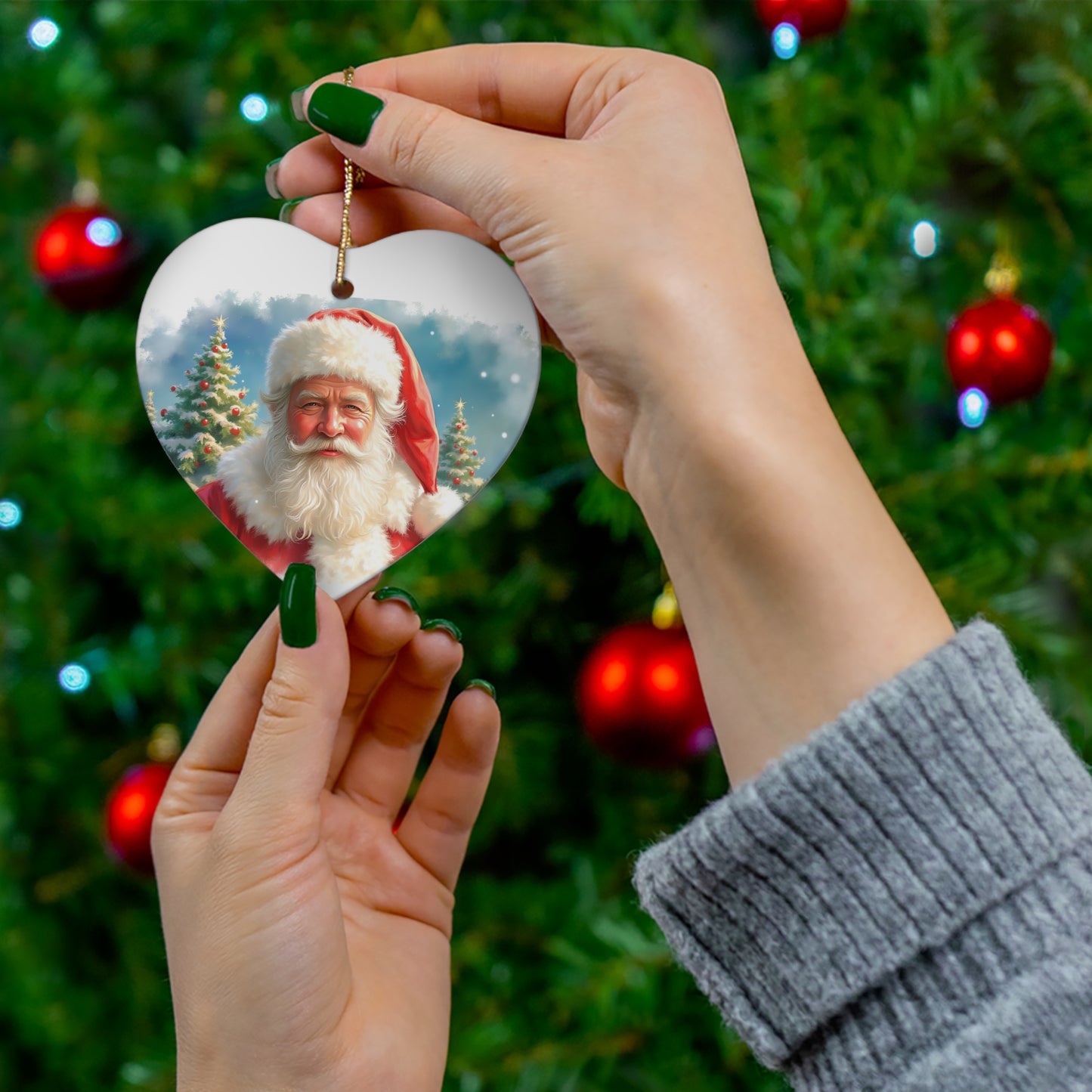 Santa Claus Ceramic Ornament, Holiday Decoration, Christmas Tree Ornament, Unique Gift, Festive Decor, Seasonal Home Accent