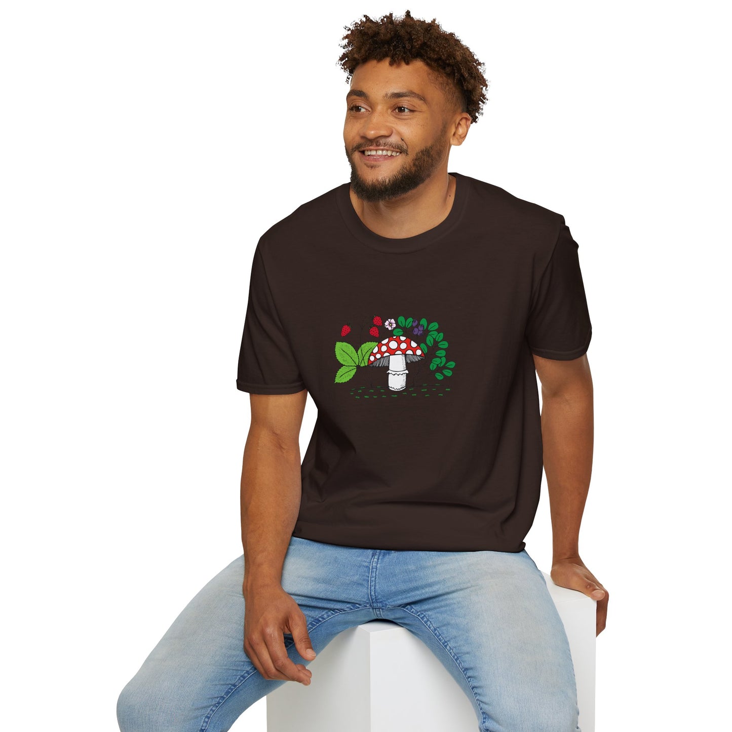 Whimsical Mushroom T-Shirt for Nature Lovers, Casual Tees, Gift for Gardeners, Unisex Softstyle Shirt, Eco-Friendly Apparel