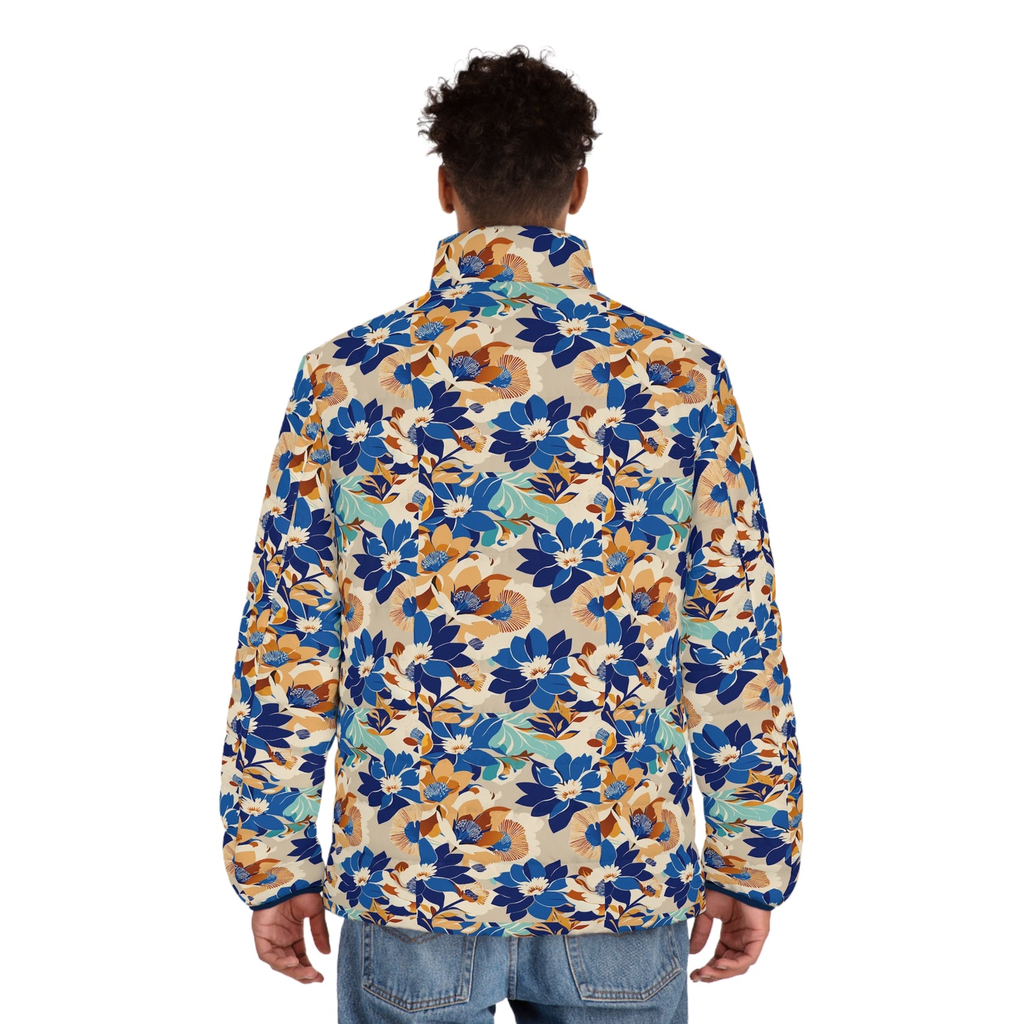 Floral Men's Puffer Jacket, Stylish Winter Coat, Nature-Inspired Outerwear, Trendy Layering Piece, Perfect for Gifting