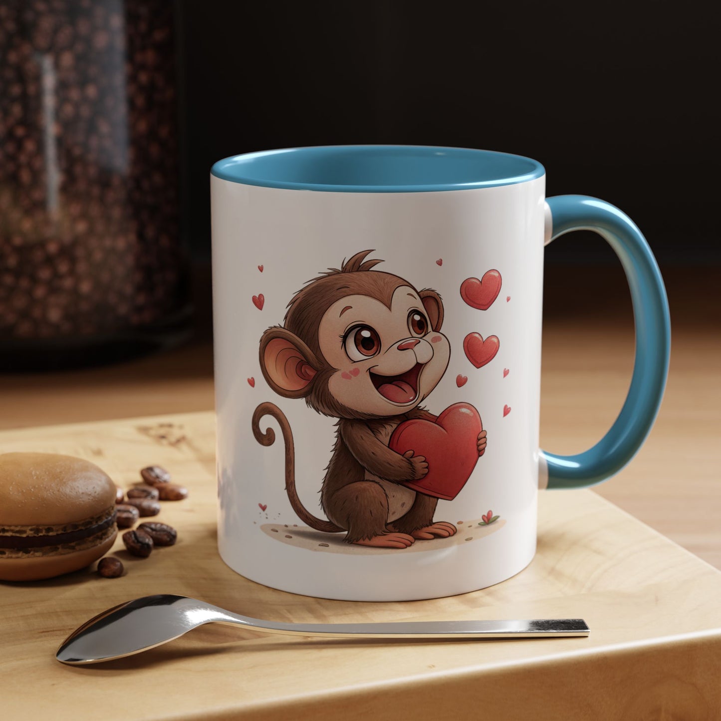Cute Monkey Love Coffee Mug, Valentine's Gift, Animal Lover's Mug, Heartfelt Coffee Cup, Fun Kitchen Decor