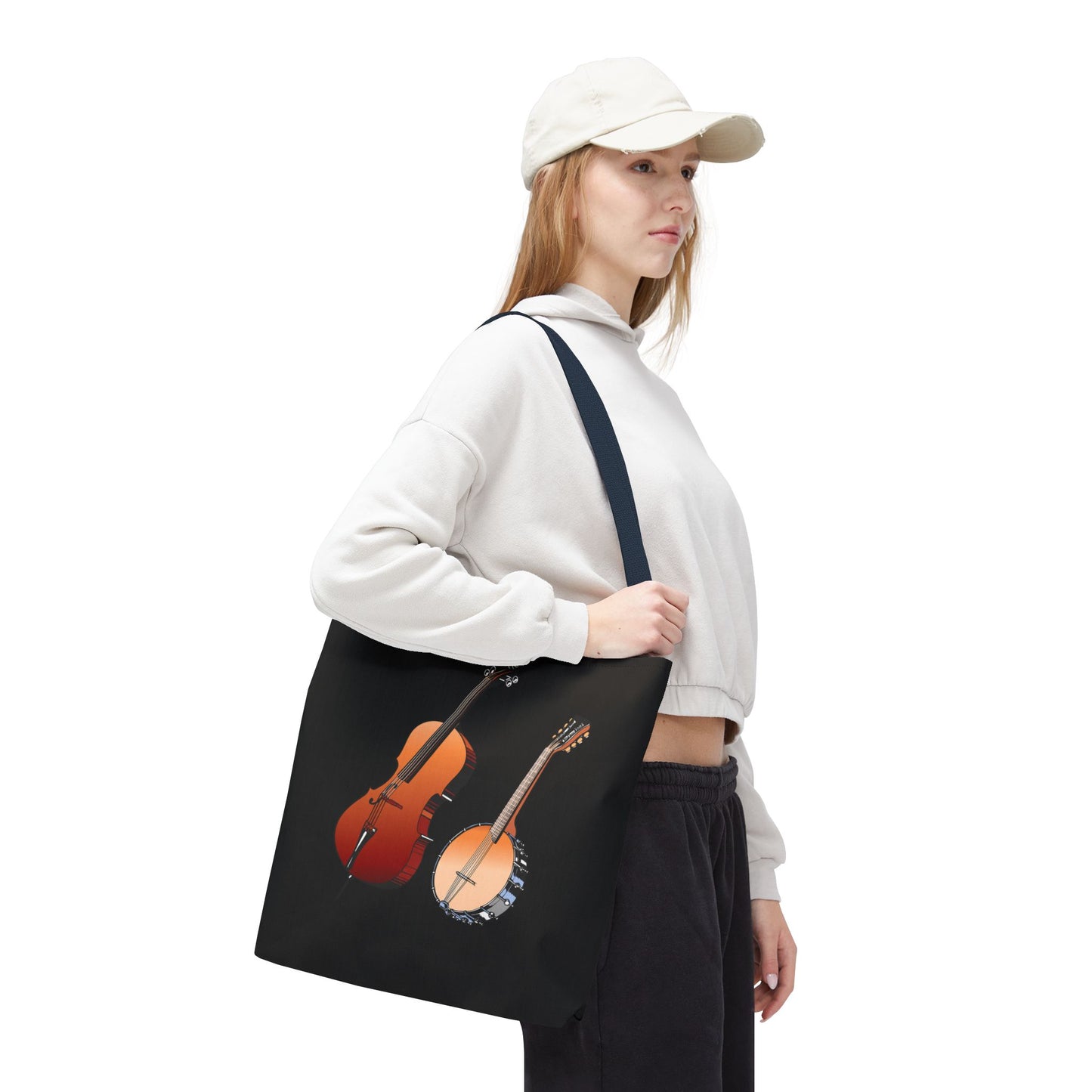 Musical Instruments Tote Bag, Music Lover Gift, Banjo and Cello Design, Stylish Grocery Tote, Concert Bag, Eco-Friendly Carryall