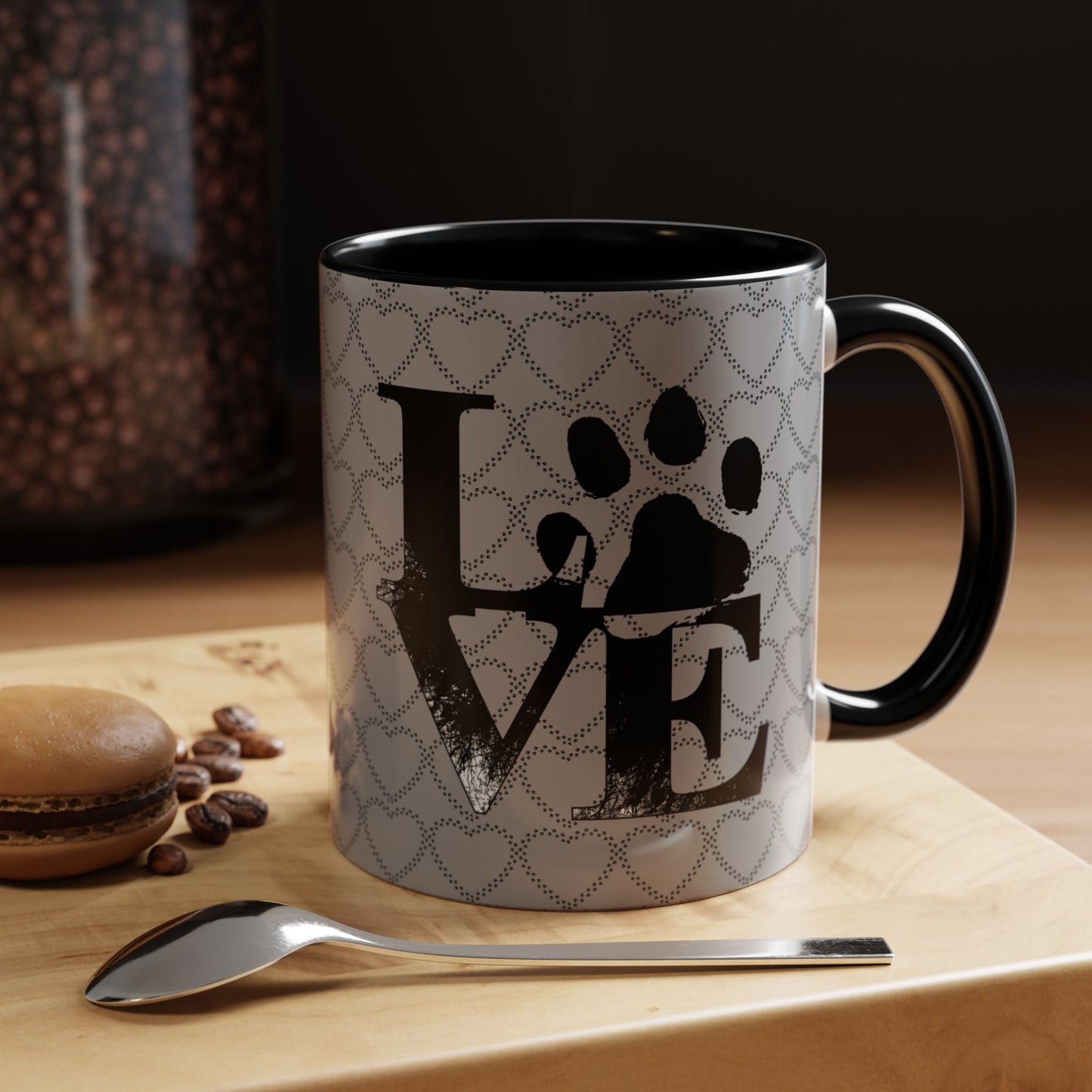 Chic Love Coffee Mug for Pet Lovers, Black Accent Mug, Valentine's Gift, Animal Lover Cup, Perfect for Hot Beverages