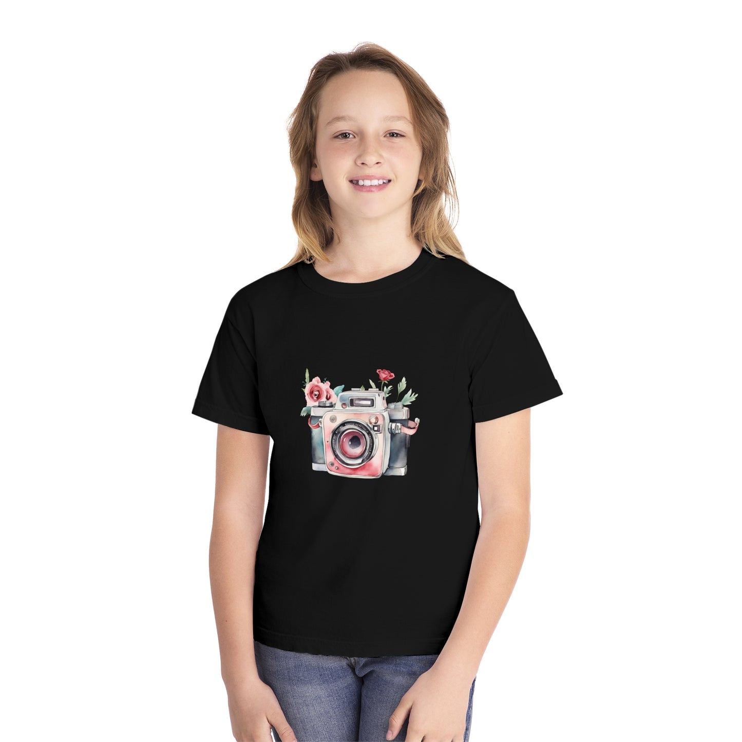 Floral Camera Youth Tee, Cute Teen Shirt, Photography Lover Gift, Artistic Kids Apparel, Unique Youth T-Shirt, Spring or Summer Style