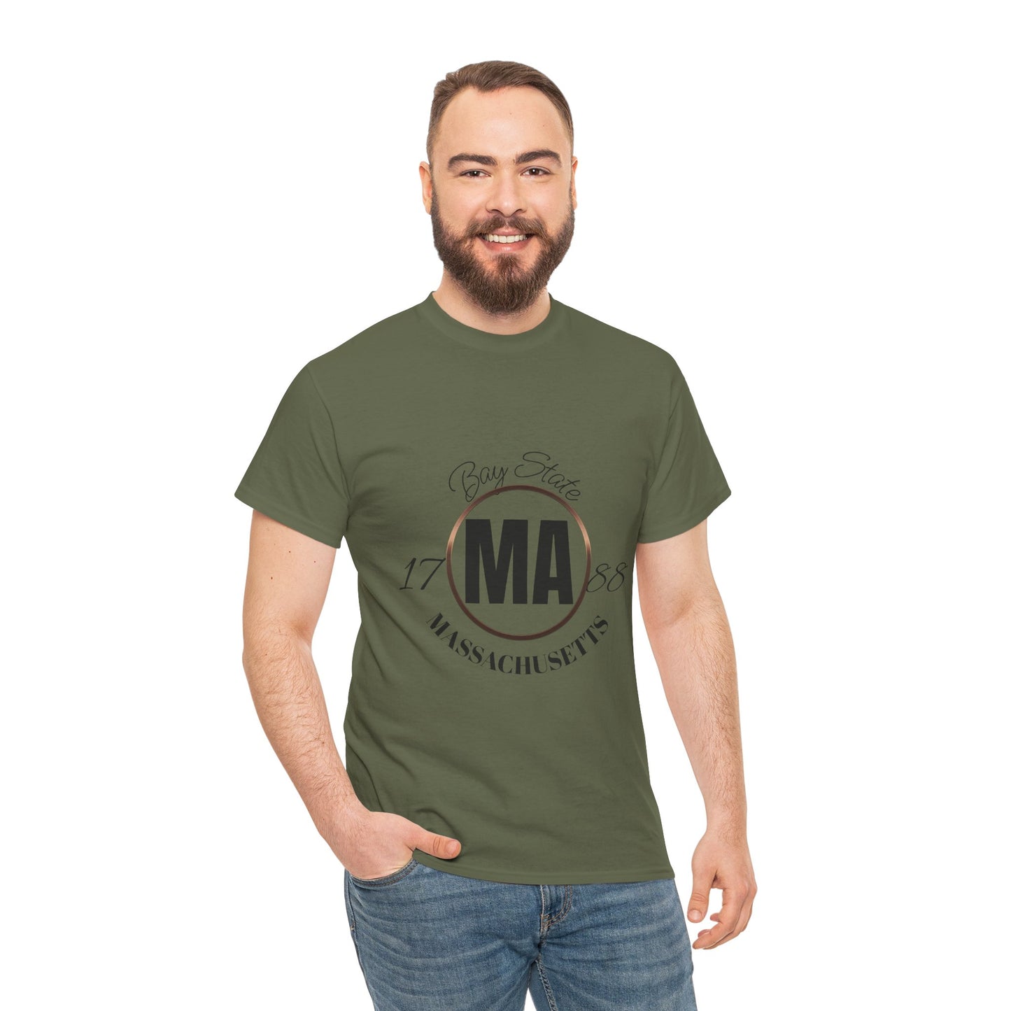 Unisex Heavy Cotton Tee with Massachusetts Design, Casual Wear, Gift for Him/Her, Travel Souvenir, Vintage Style