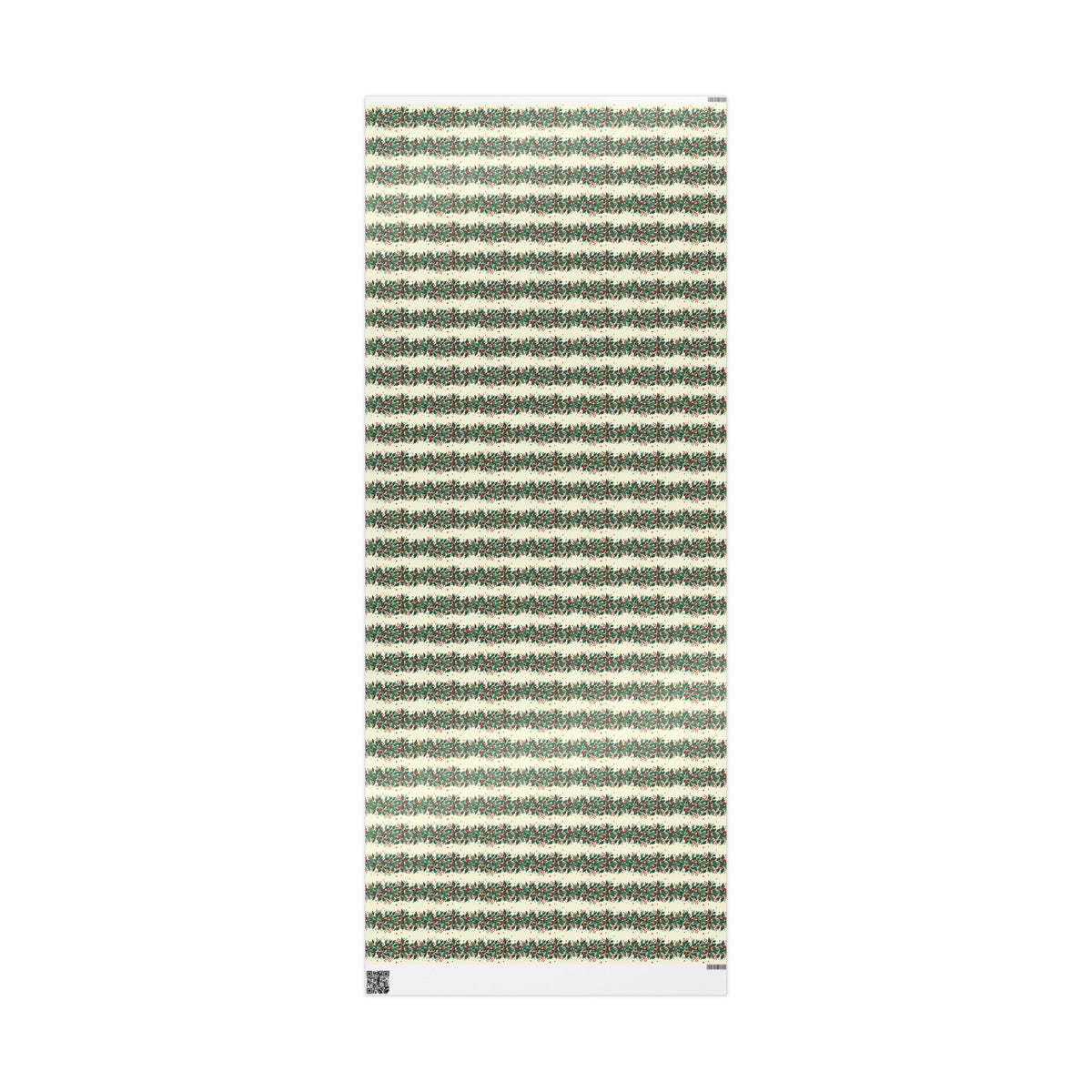 Wrapping Paper Roll — Festive Green Wreath & Red Berry Holiday Wrap