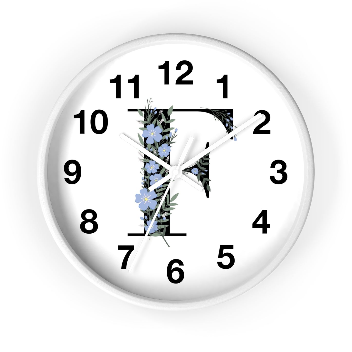 Personalized Floral Initial Wall Clock - Beautiful Home Decor, Gift for Her, Wedding, Housewarming, Mother's Day, Custom Timepiece