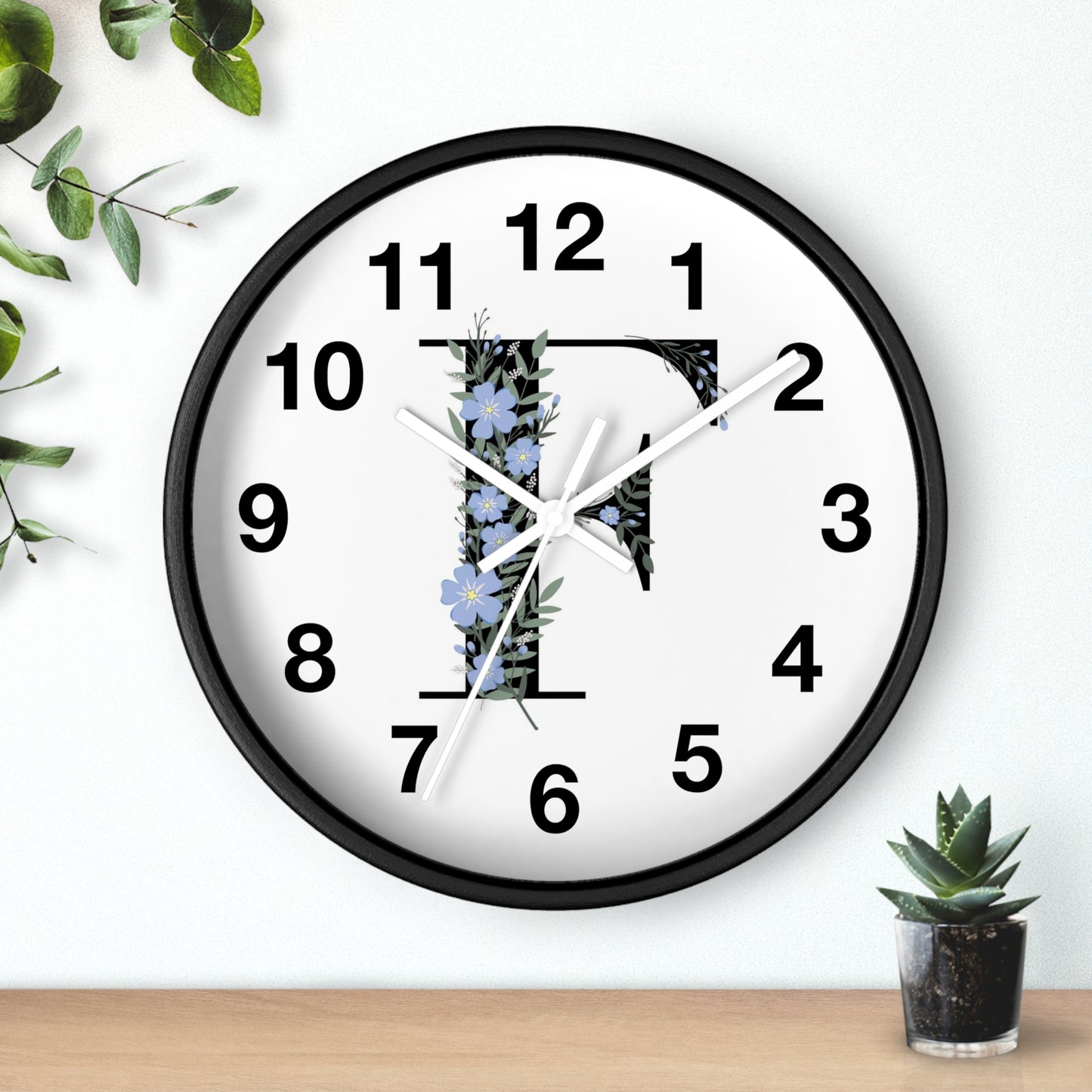 Personalized Floral Initial Wall Clock - Beautiful Home Decor, Gift for Her, Wedding, Housewarming, Mother's Day, Custom Timepiece
