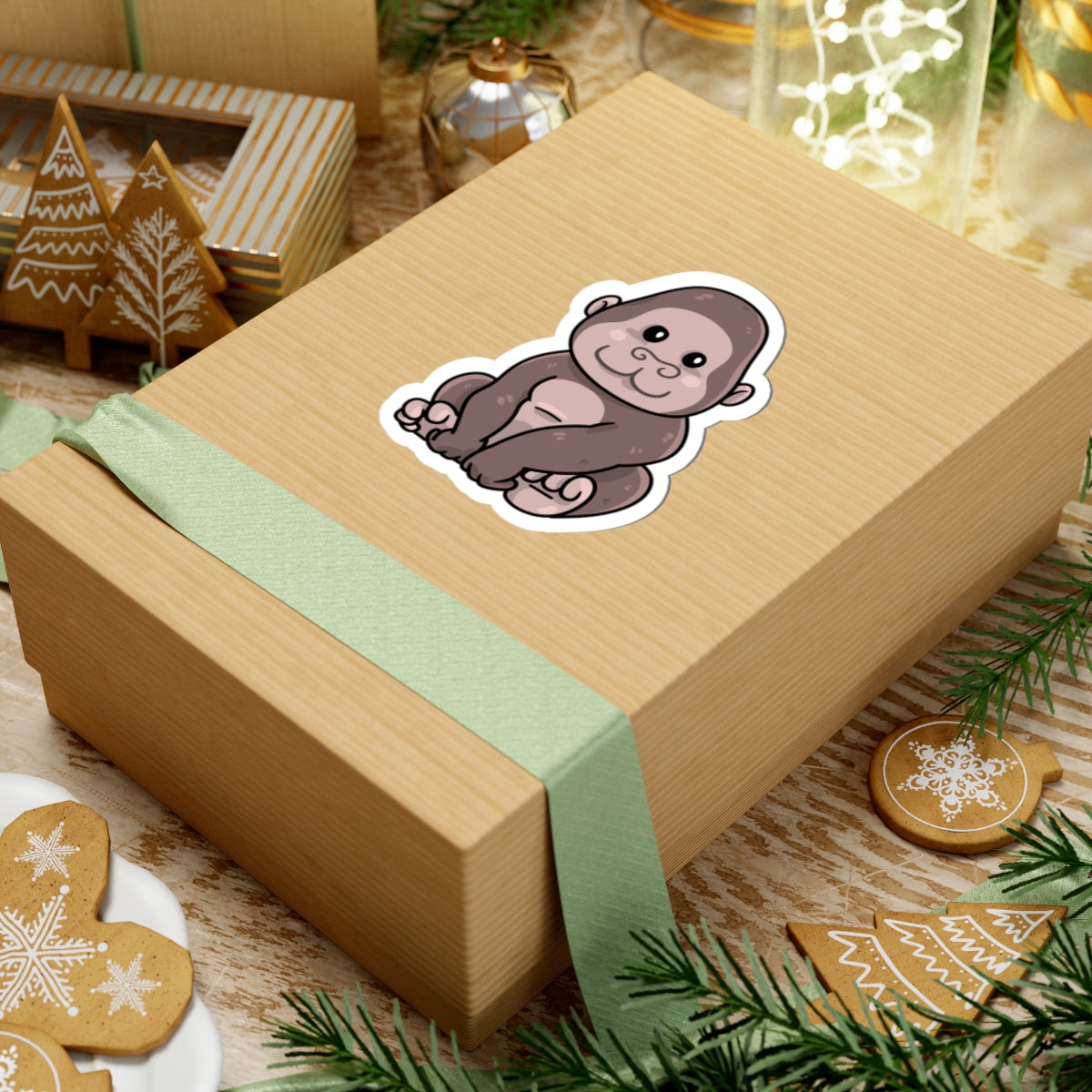 Adorable Gorilla Kiss Cut Stickers, Cute Animal Decor, Laptop Accessories