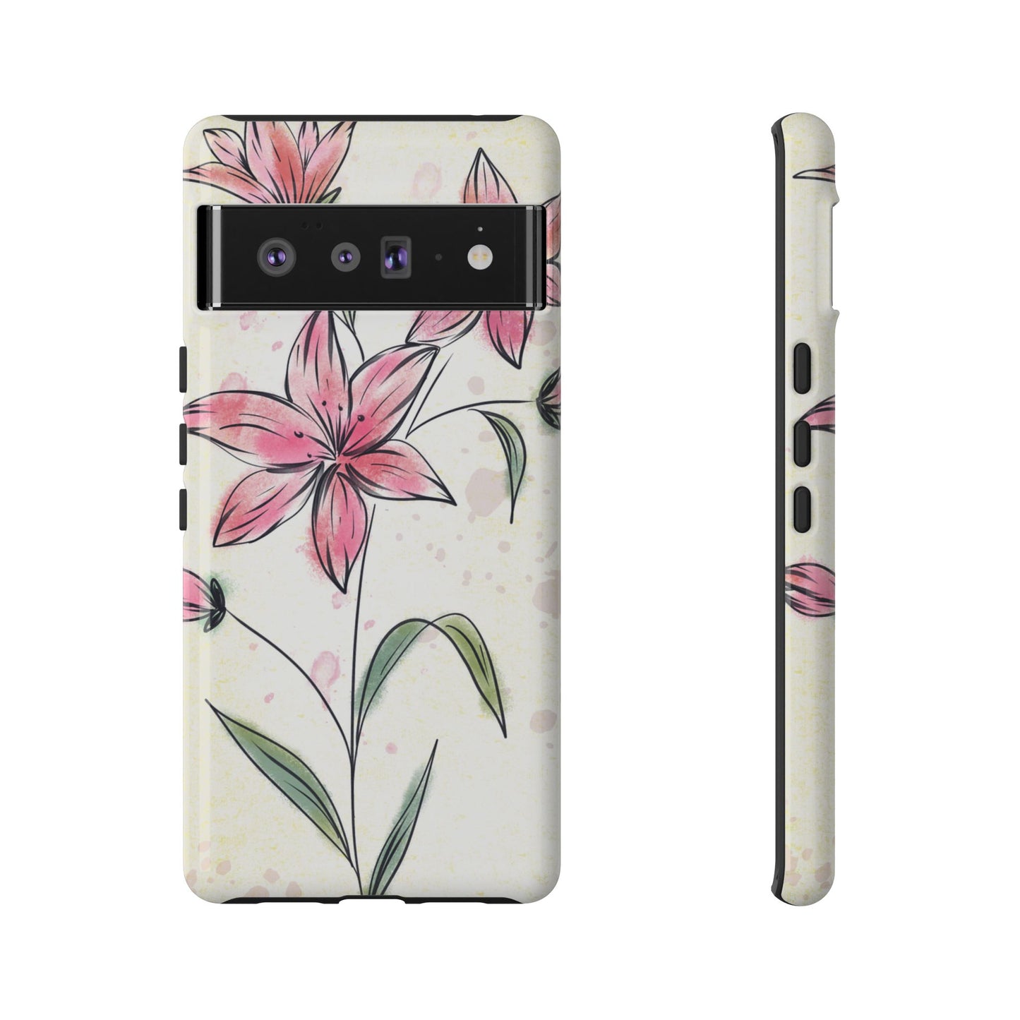 Floral Phone Case with Elegant Pink Lilies, Cute Floral Accessories, Phone Protection, Gift for Her, Stylish Cell Phone Cover
