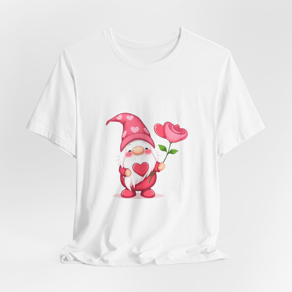Valentine Gnome T‑Shirt — Cute Pink Gnome Holding Rose Tee