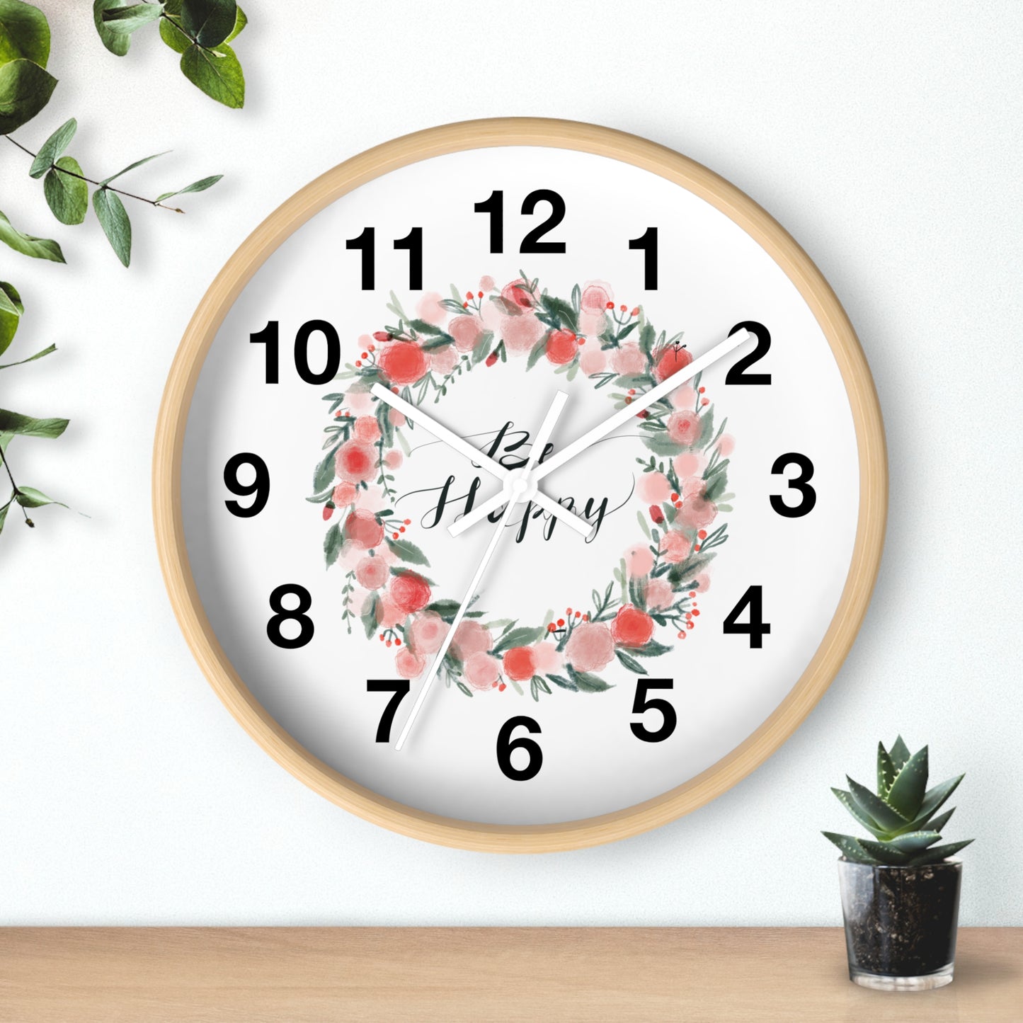 Floral Motivational Wall Clock | Home Decor | Gift for Her | Positive Quote Decor | Pink Wreath Design | Living Room Decor