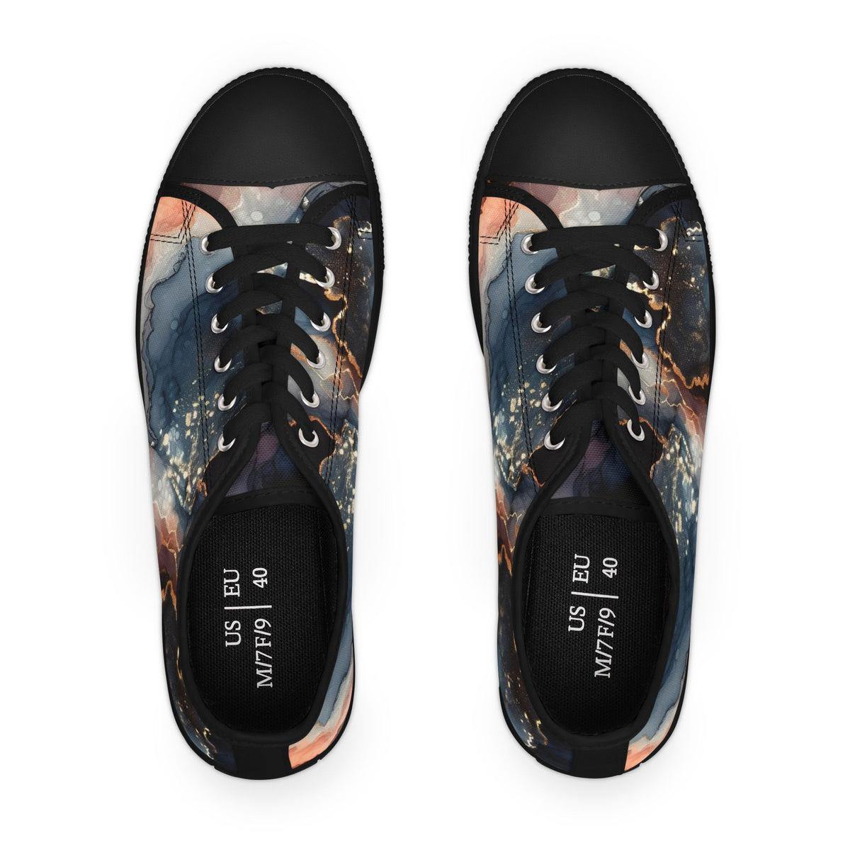 Abstract Marble-Print Low Top Sneakers — Women's Artistic Casual Shoes