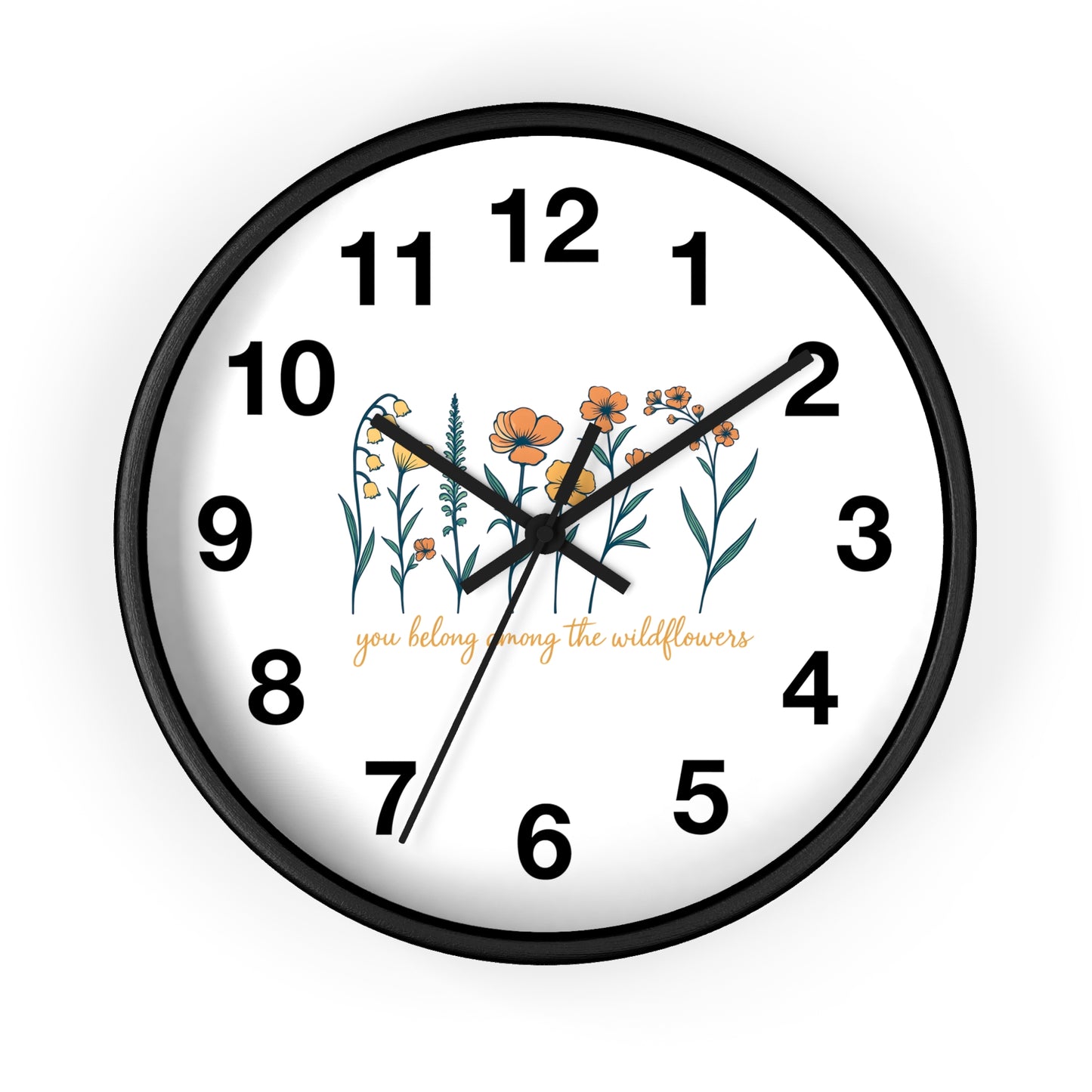Boho Floral Wall Clock - You Belong Among the Wildflowers, Home Decor, Gift for Nature Lovers, Office Wall Decor, Rustic Style