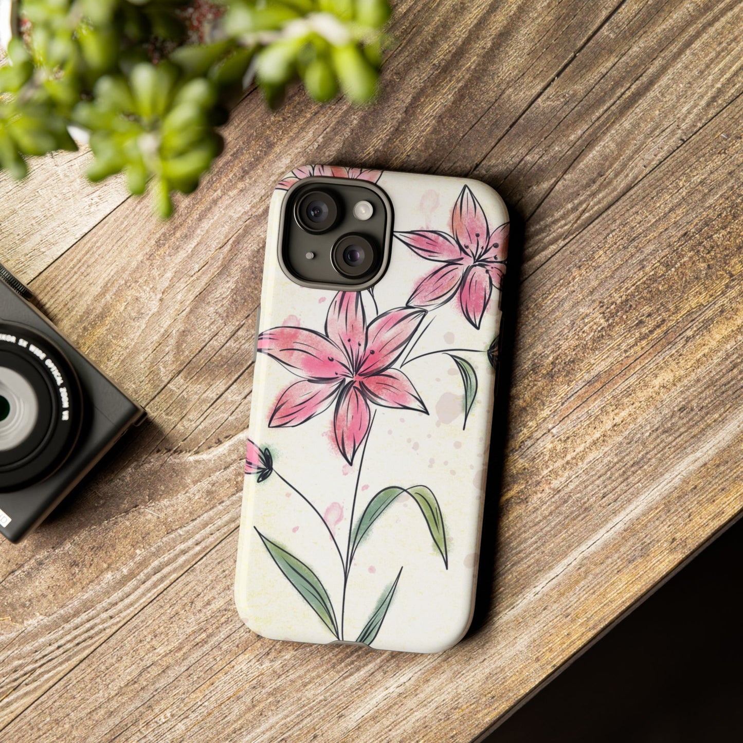 Floral Phone Case with Elegant Pink Lilies, Cute Floral Accessories, Phone Protection, Gift for Her, Stylish Cell Phone Cover