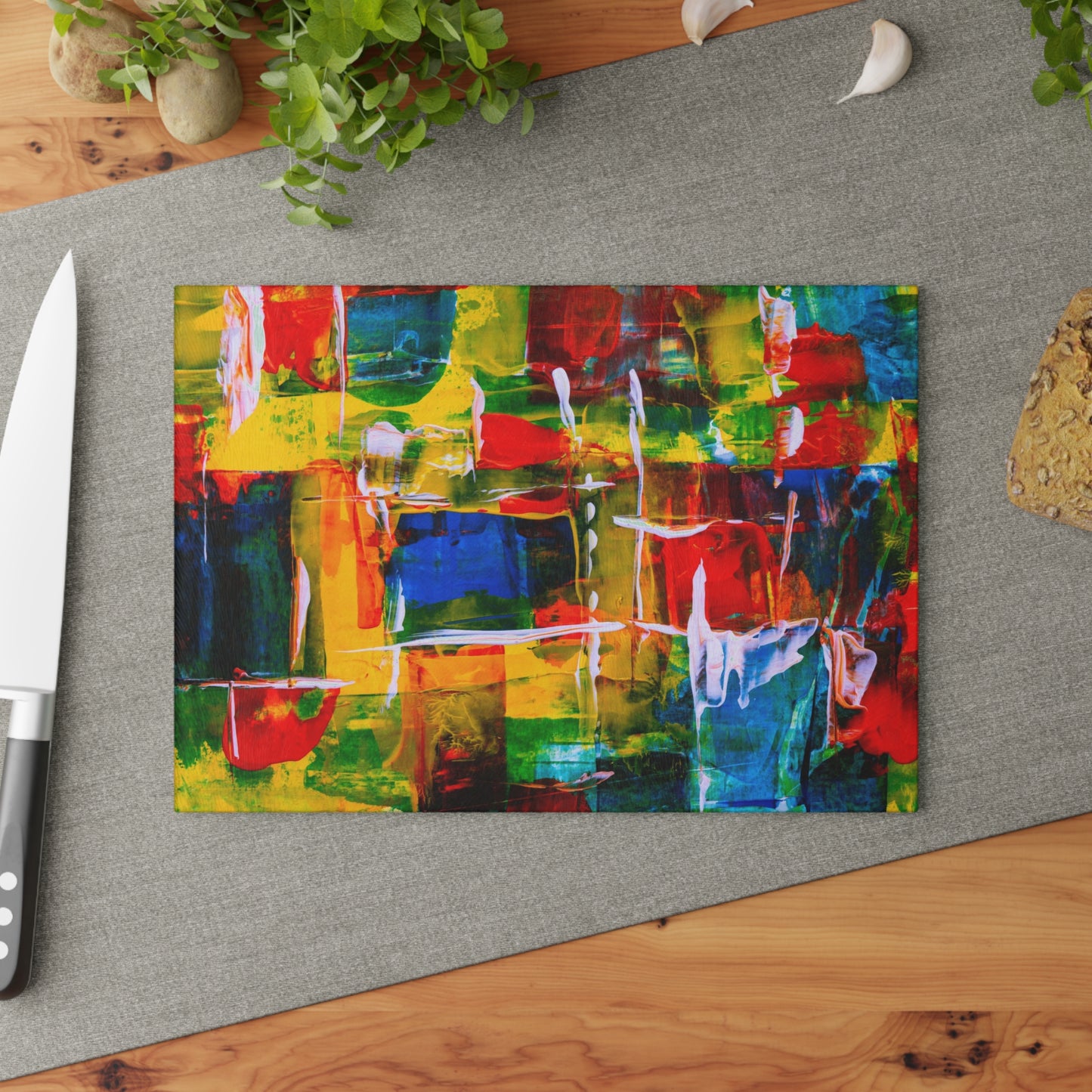 Vibrant Abstract Glass Cutting Board, Modern Kitchen Decor, Colorful Kitchenware, Unique Housewarming Gift, Artisanal Cooking
