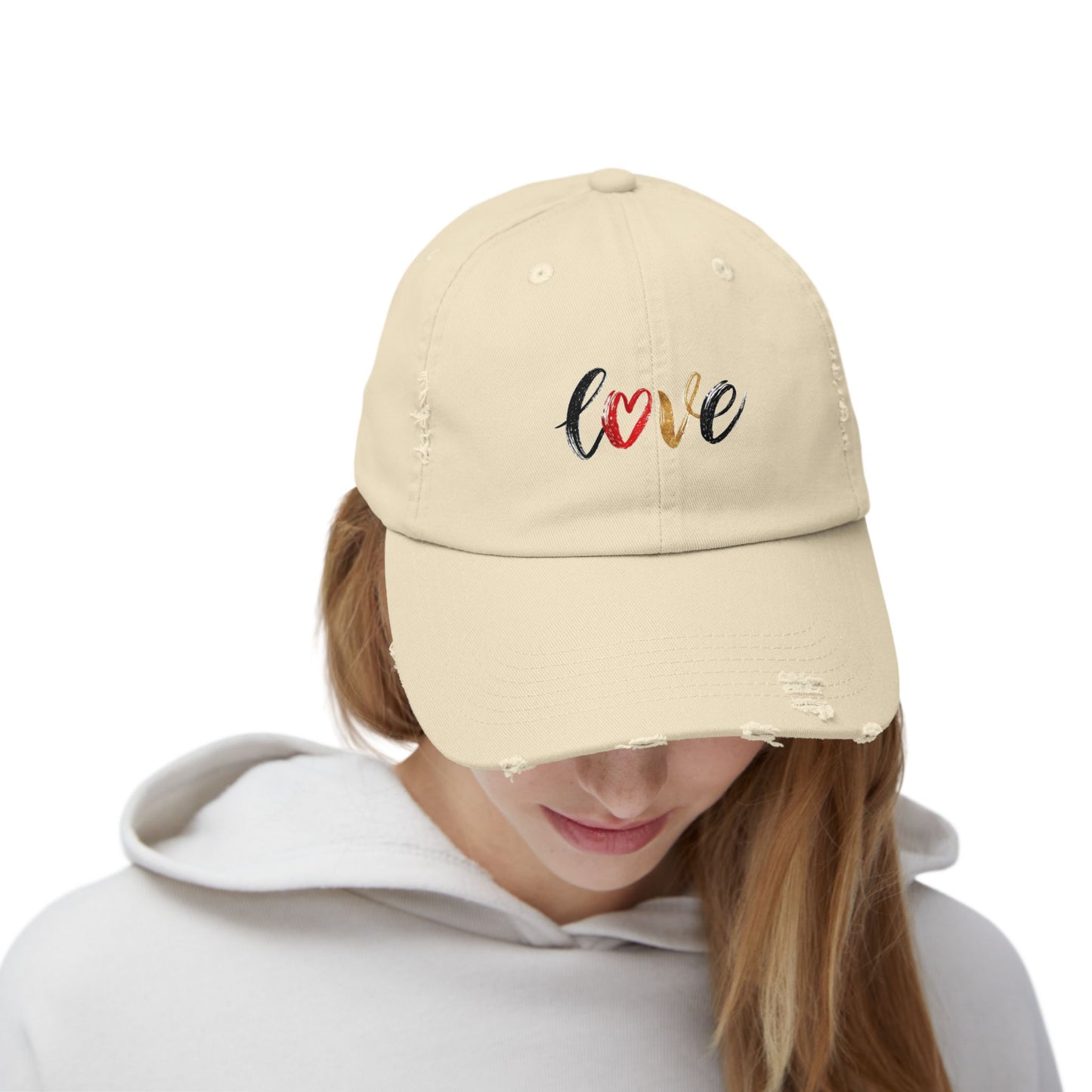Distressed Love Cap - Casual Unisex Hat for Everyday Wear, Gift for Her, Summer Accessory, Trendy Streetwear, Distressed Cap