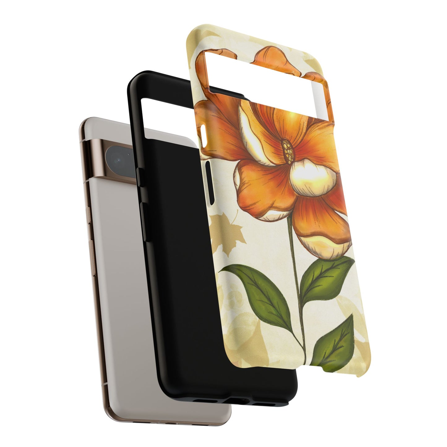 Floral Phone Case with Orange Flower Design, Tough Phone Cover, Floral Gift, Stylish Tech Accessory, Nature Lovers, Spring Vibes