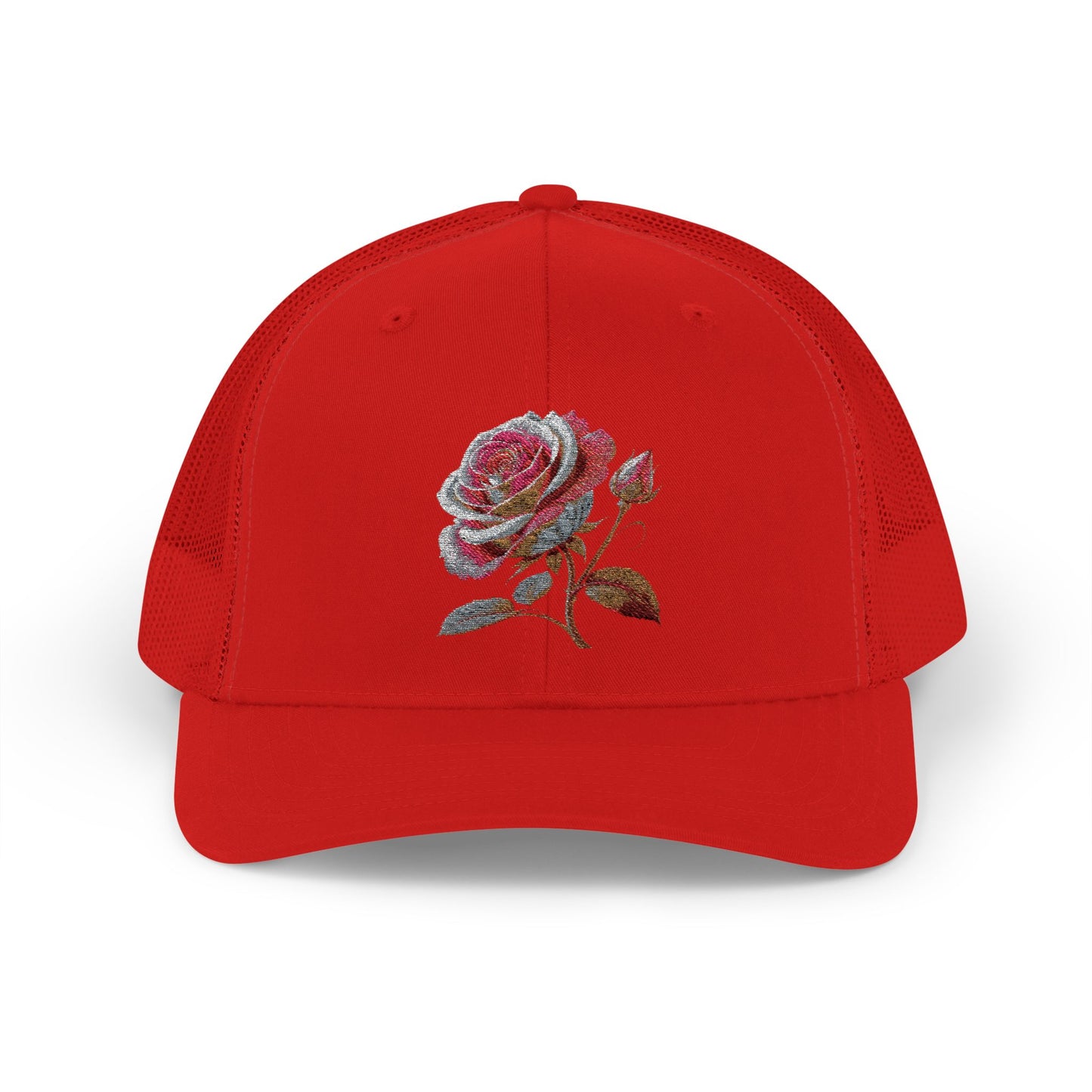 Rose Embellished Snapback Trucker Cap, Casual Hat for Outdoor Events, Gift for Flower Lovers, Stylish Fashion Accessory, Holiday Cap