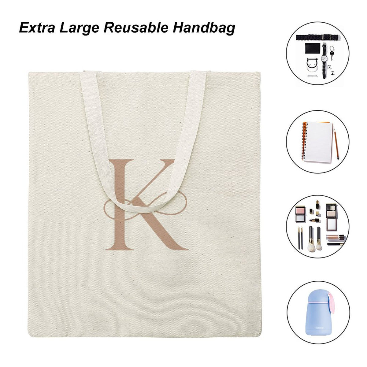Canvas Tote Bag-13.4"x15.8"/34x40cm - Letter K