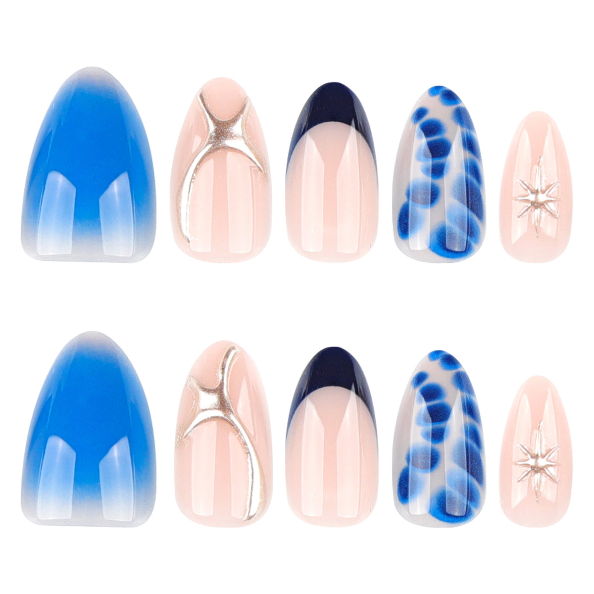 Blue Smudge Simple French Almond Short press-on nails – Image 5