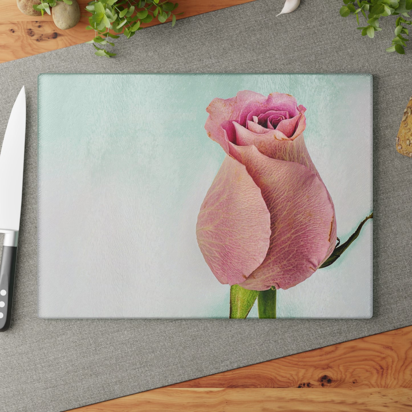 Elegant Floral Glass Cutting Board, Kitchen Decor, Unique Gift, Wedding Registry, Rose Design, Housewarming, Cooking