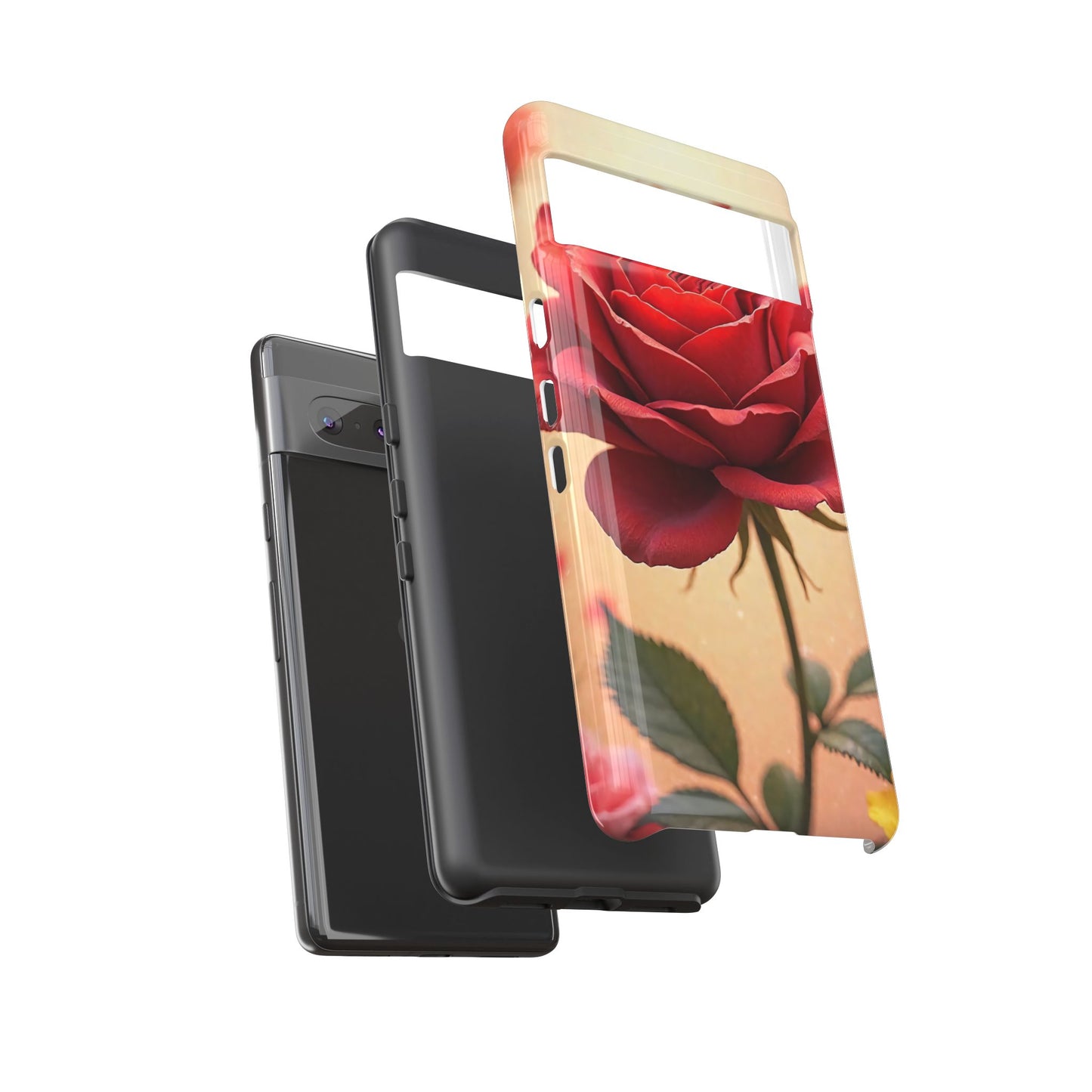 Floral Phone Case with Red Rose Design, Tough Phone Cover, Flower Print, Gift for Her, Stylish Accessory, Floral Aesthetic