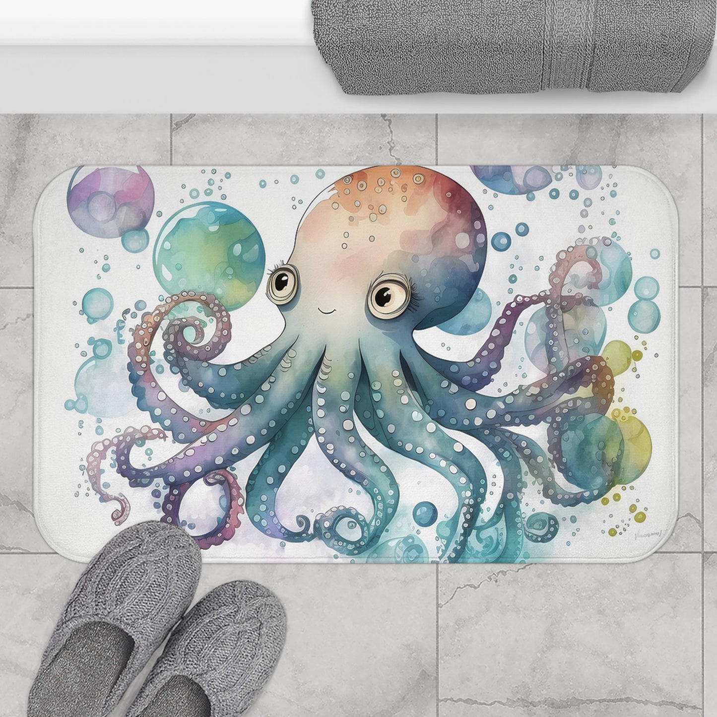 Cute Octopus Bath Mat - Ocean Decor, Nautical Bathroom, Kids Room, Shower Rug, Gift for Marine Life Lovers
