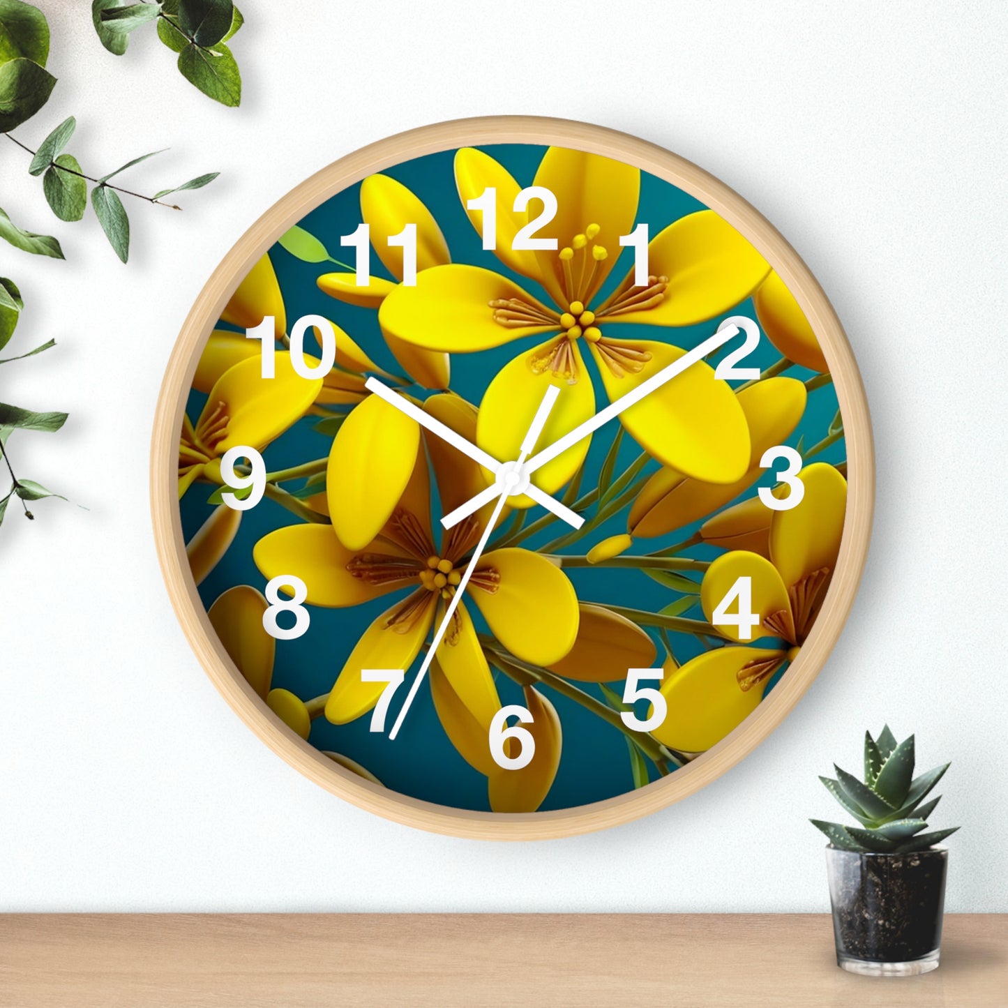 Vibrant Floral Wall Clock, Home Decor, Yellow Flowers, Gift for Her, Modern Design, Spring Aesthetic, Unique Timepiece