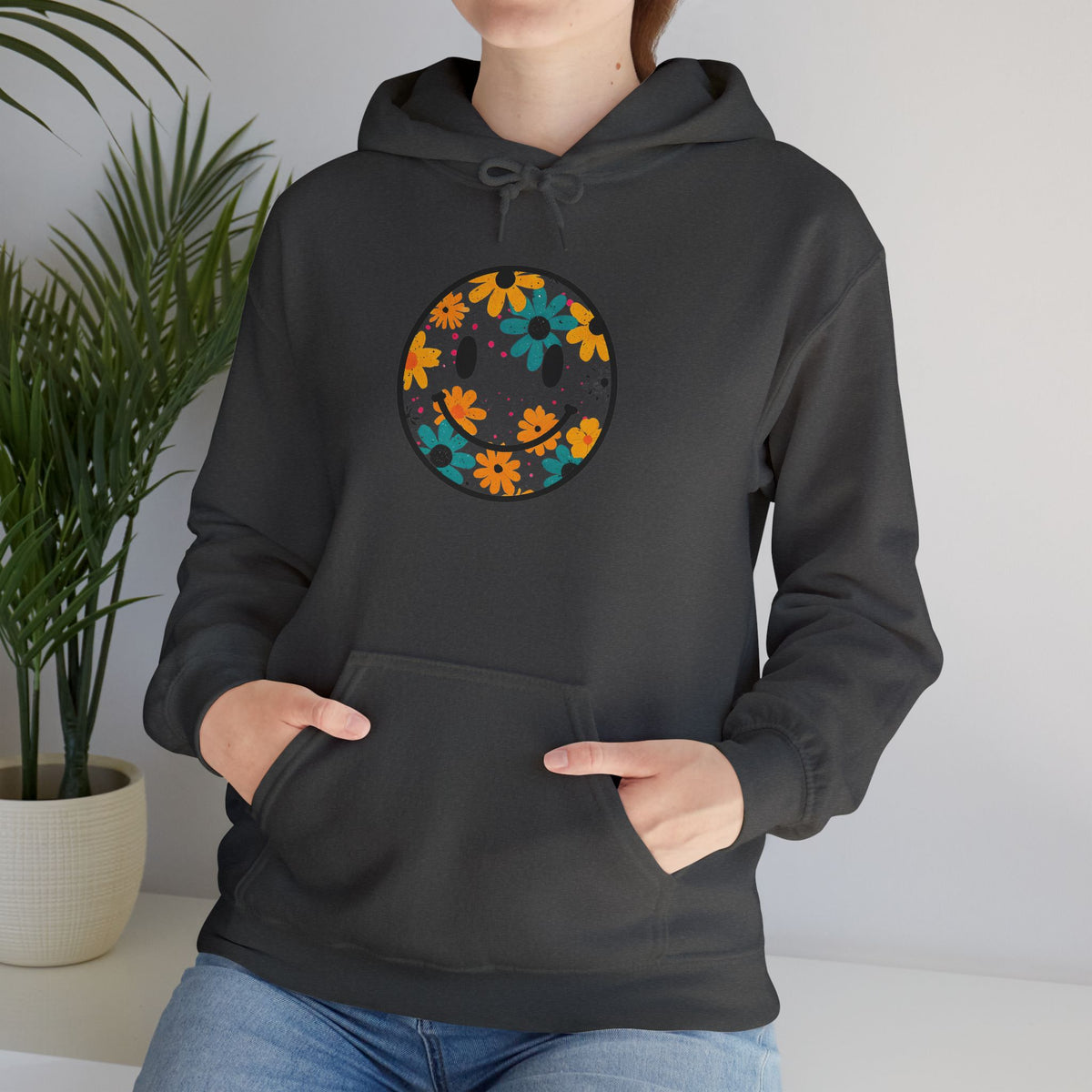 Floral Smiley Hoodie — Retro Daisy Smile Graphic Hoodie