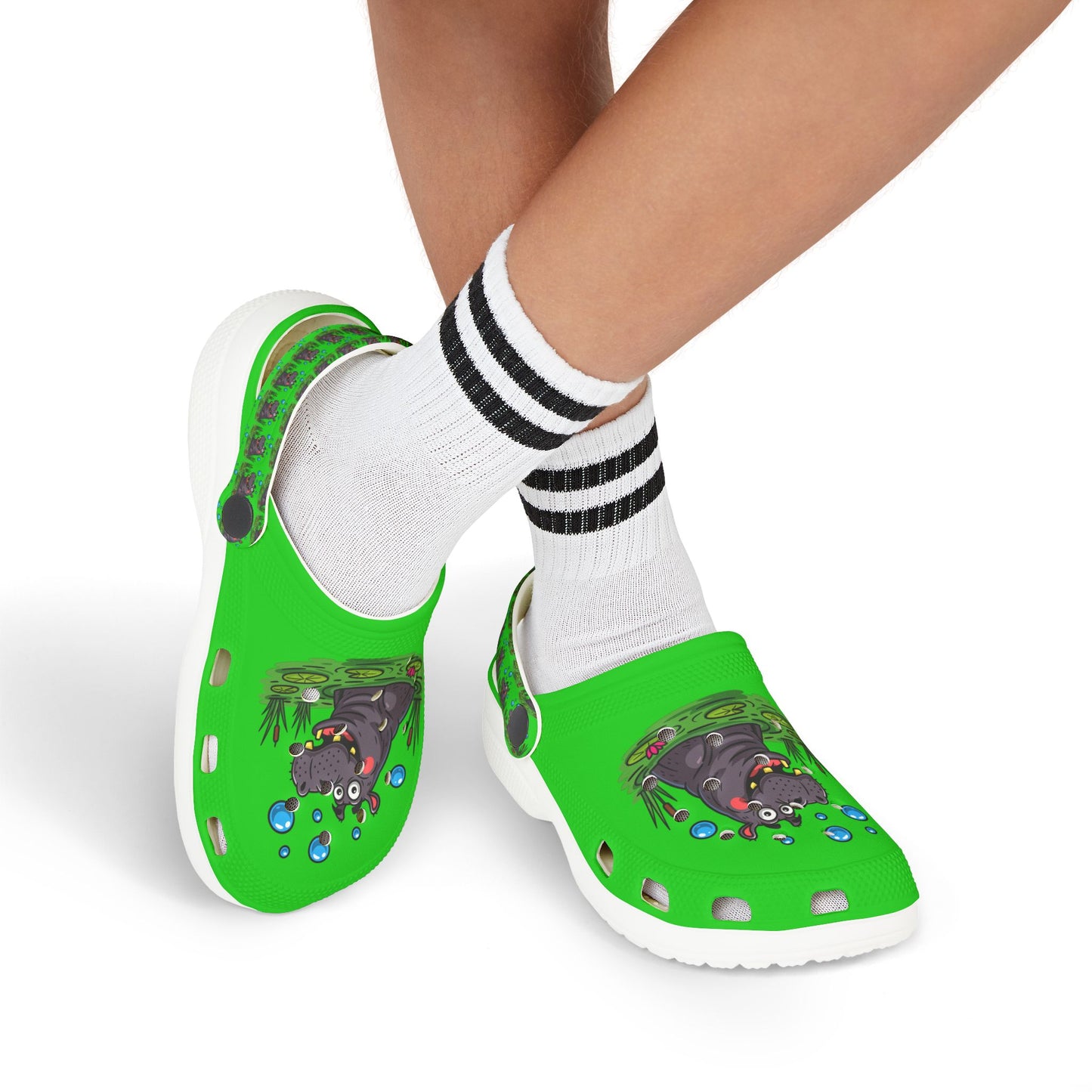 Hippo-Themed Kid's EVA Foam Clogs - Fun Waterproof Slip-Ons for Playtime, Summer, Gifts, Birthdays, Beach