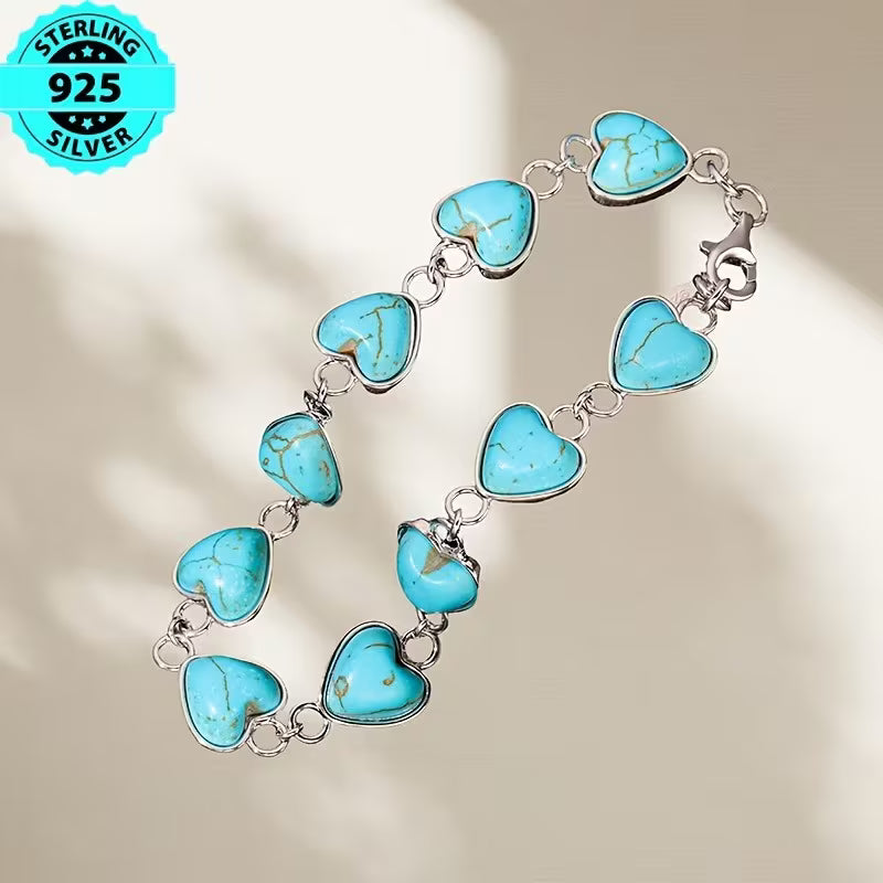 925 Sterling Silver Bracelet with Real Turquoise Women's Style | High Quality