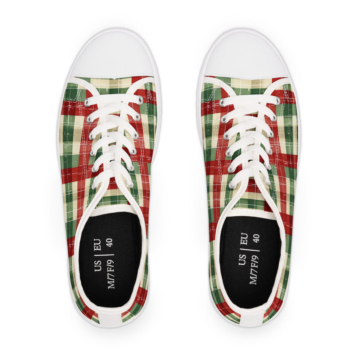Low Top Sneakers — Red & Green Plaid Holiday Canvas Shoes