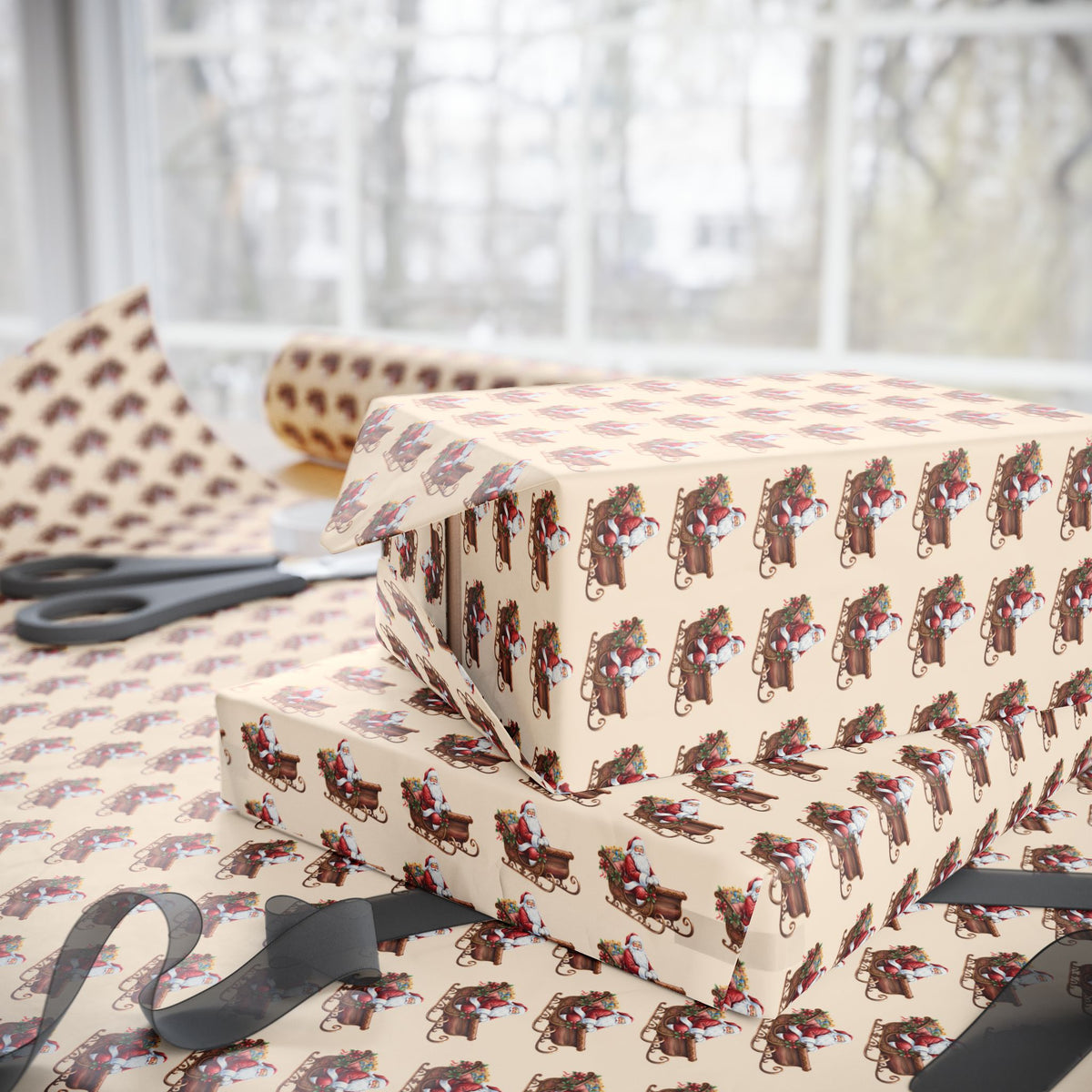 Vintage Santa Gift Wrapping Paper Roll — Holiday Present Wrap