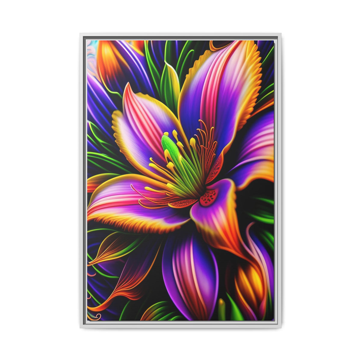 Vibrant Neon Floral Matte Canvas Print — Framed Wall Art