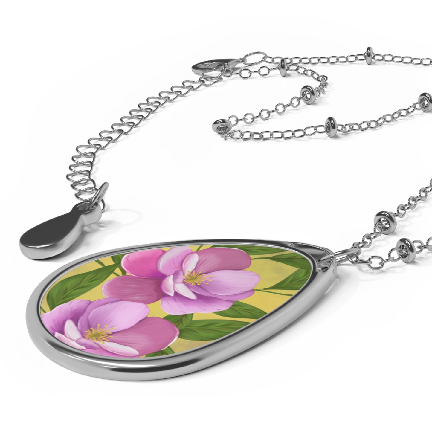 Floral Oval Necklace, Delicate Jewelry, Gift for Her, Mother's Day, Anniversary, Nature Lover Pendant
