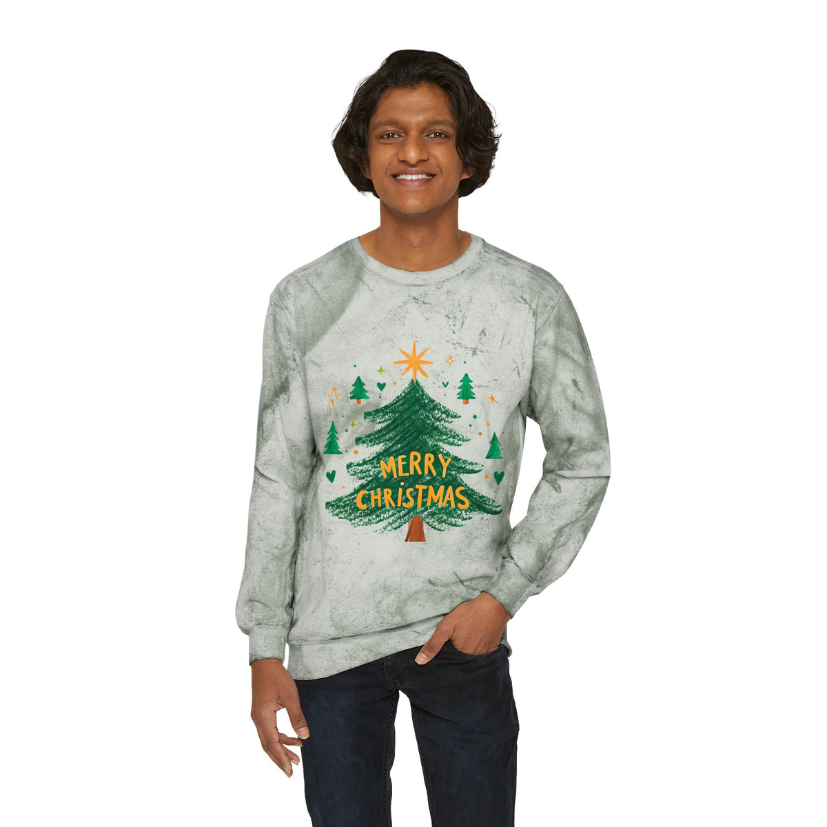 Merry Christmas Color Blast Crewneck Sweatshirt, Unisex Holiday Sweatshirt, Cozy Sweatshirt Gift, Festive Apparel, Christmas Sweater