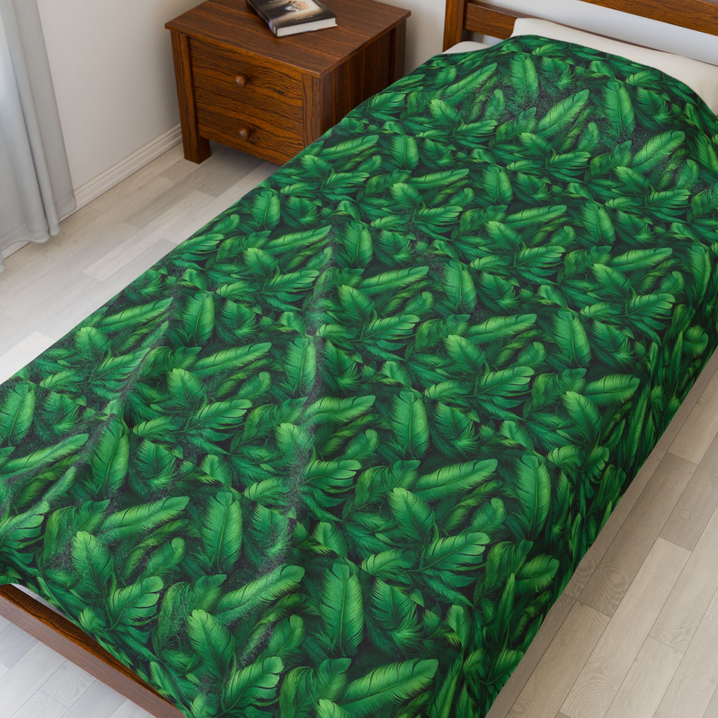 Lush Green Leaf Velveteen Plush Blanket, Cozy Home Decor, Gift for Plant Lovers, Tropical Vibes, Perfect for Holidays, Picnic, & Cozy Nights