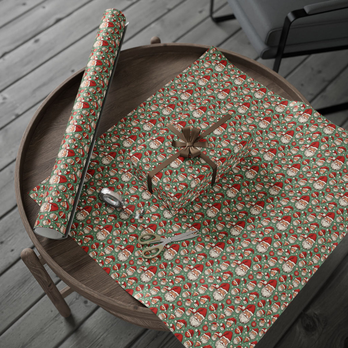 Christmas Santa Face Wrapping Paper Roll — Festive Green Holiday Gift Wrap