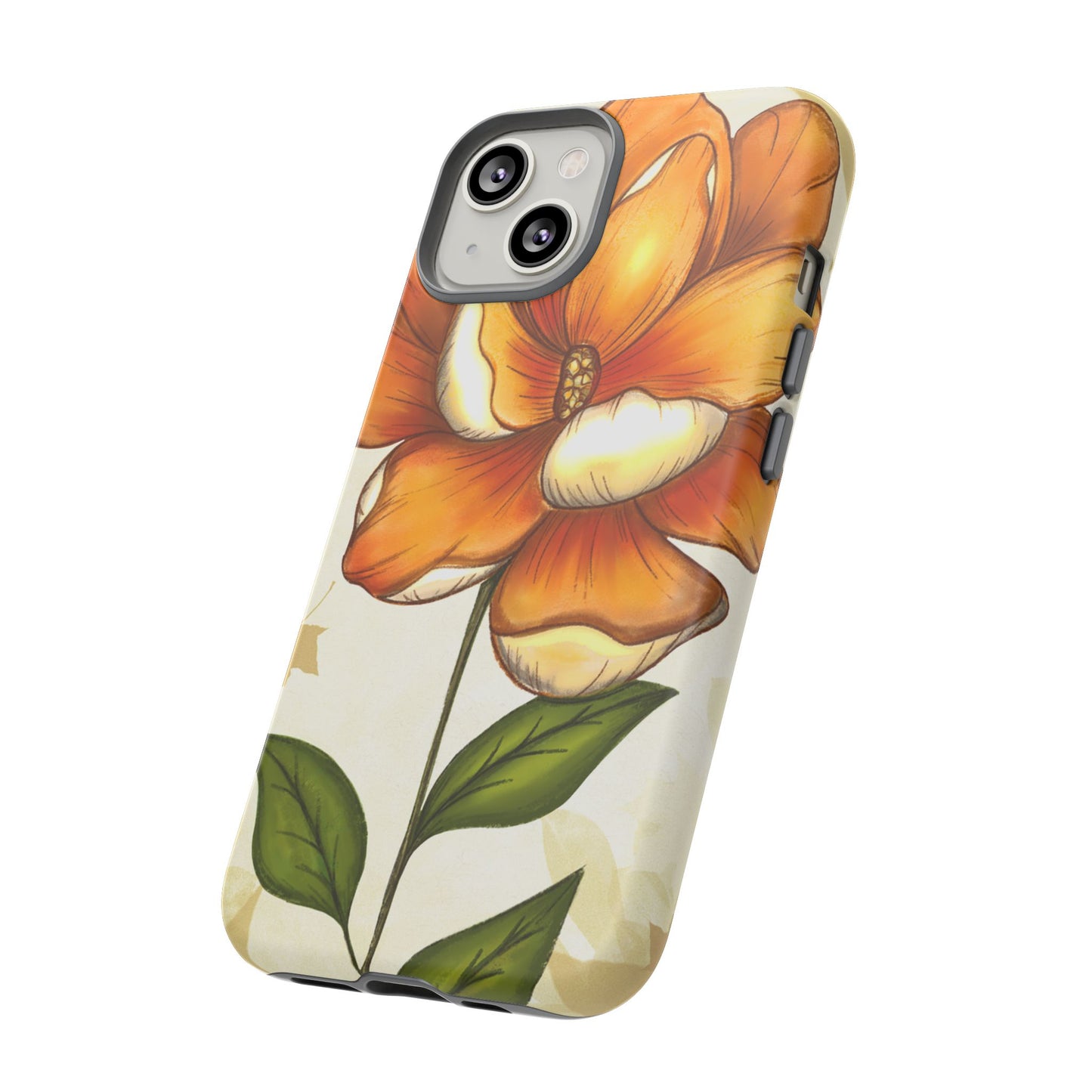 Floral Phone Case with Orange Flower Design, Tough Phone Cover, Floral Gift, Stylish Tech Accessory, Nature Lovers, Spring Vibes