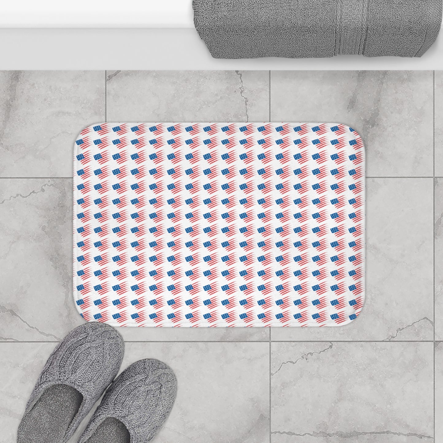 Patriotic Bath Mat with American Flag Design, Shower Mat, Bathroom Decor, Gift for Independence Day, USA Home Decor