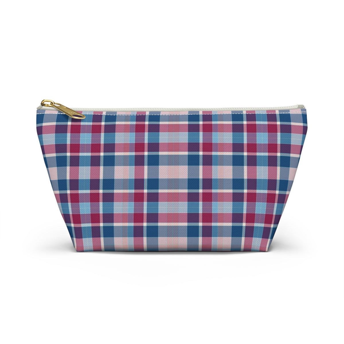 Plaid Accessory Pouch — Blue & Pink Tartan Makeup Bag