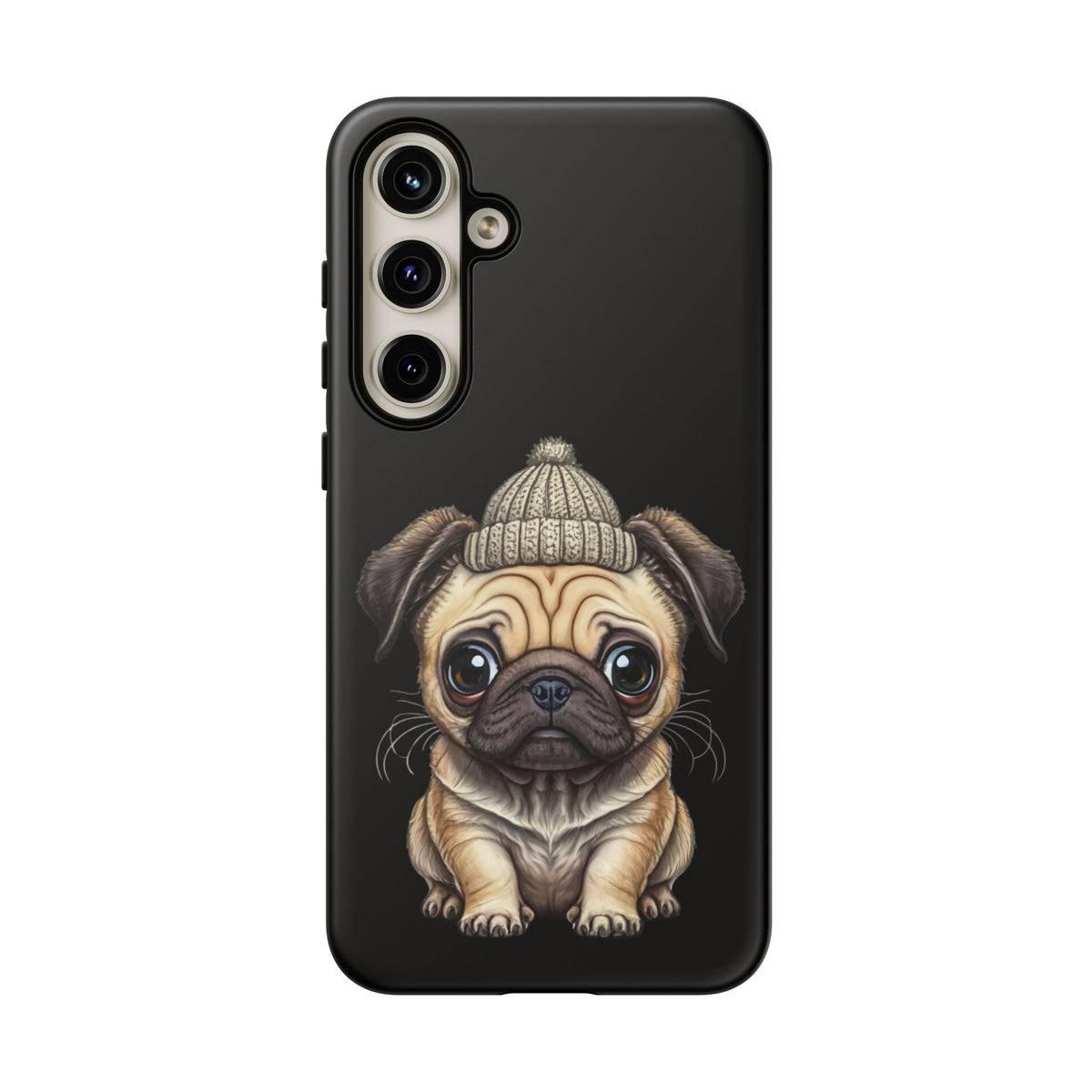 Pug Phone Case – Cute Pug Puppy Illustration on Black Tough Case
