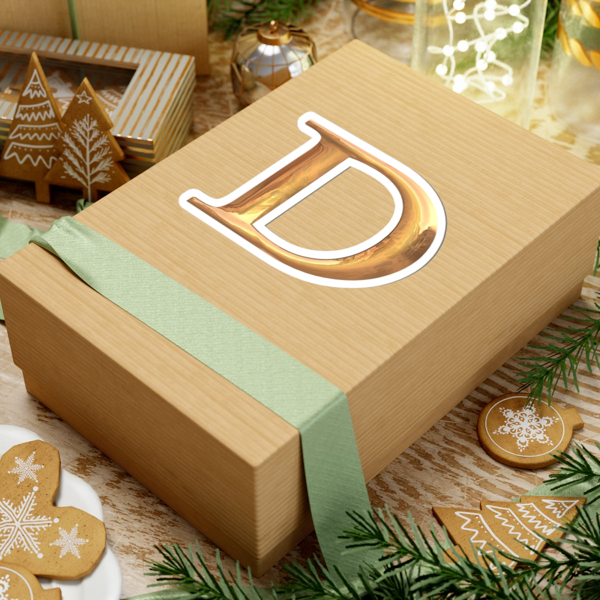 Stylish Gold Letter 'D' Kiss-Cut Sticker, Personalized Decal, Laptop Sticker, Custom Monogram, Perfect for Gifts