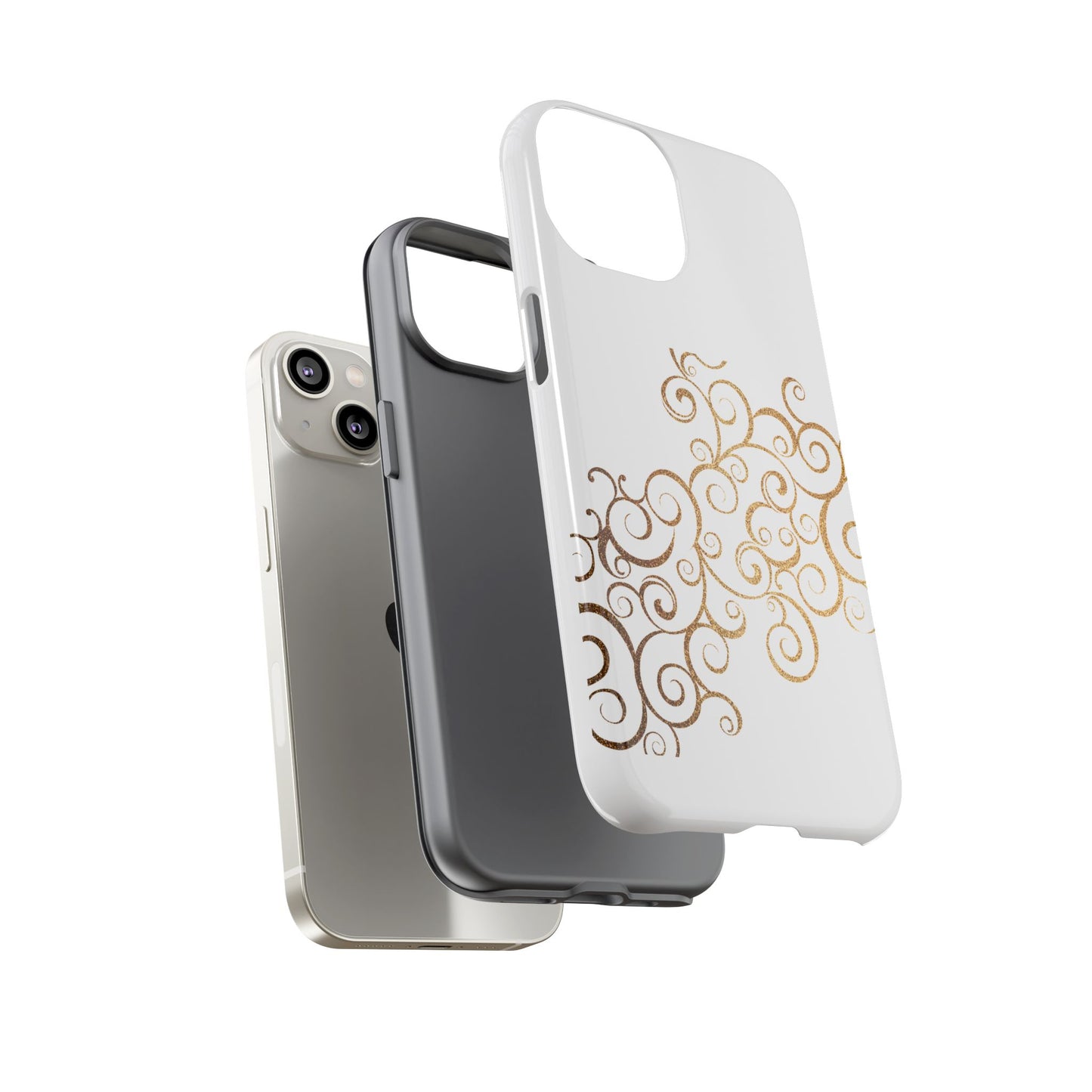 Elegant Floral Phone Case, Tough Cases, Gold Swirls, Stylish Protection, Trendy Gift, Chic Accessory