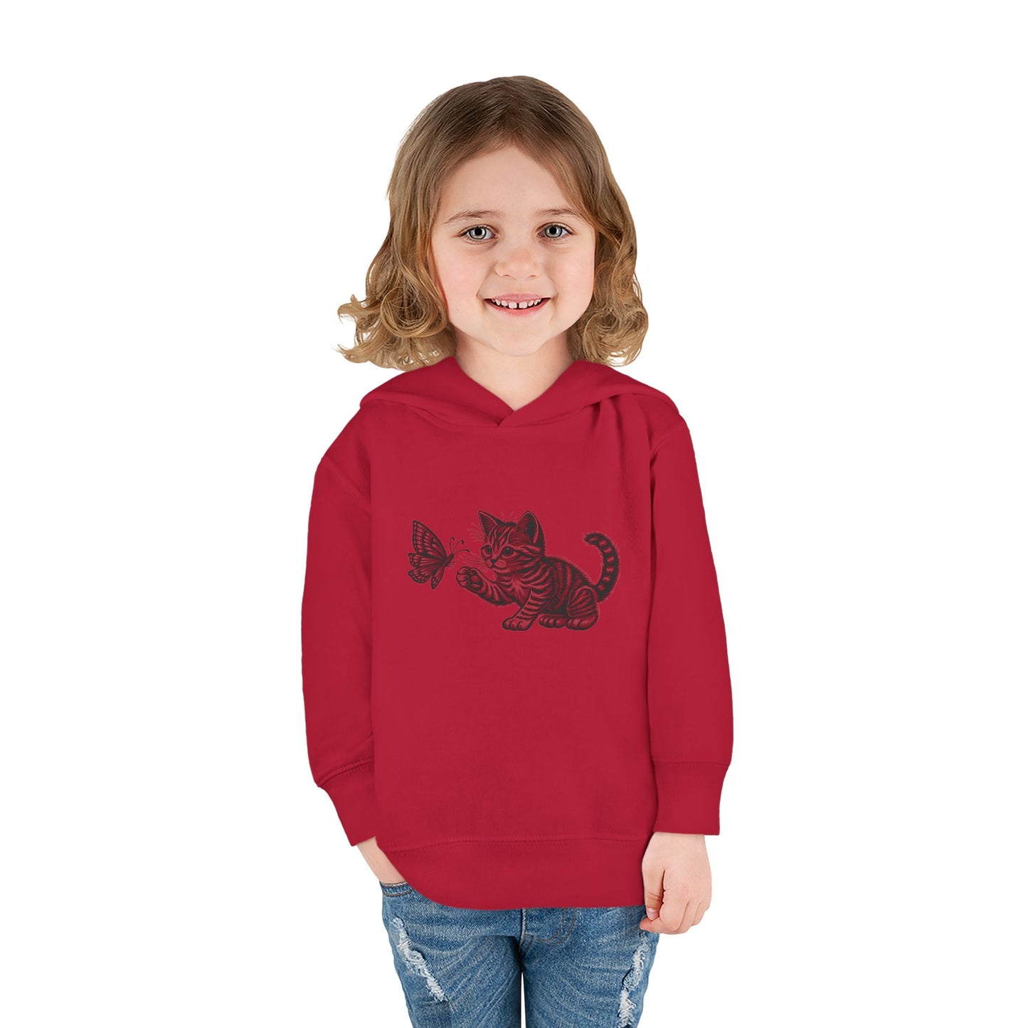 Cute Cat and Butterfly Toddler Hoodie, Toddler Pullover, Kids Fleece Hoodie, Animal Lover Gift, Playtime Pullover