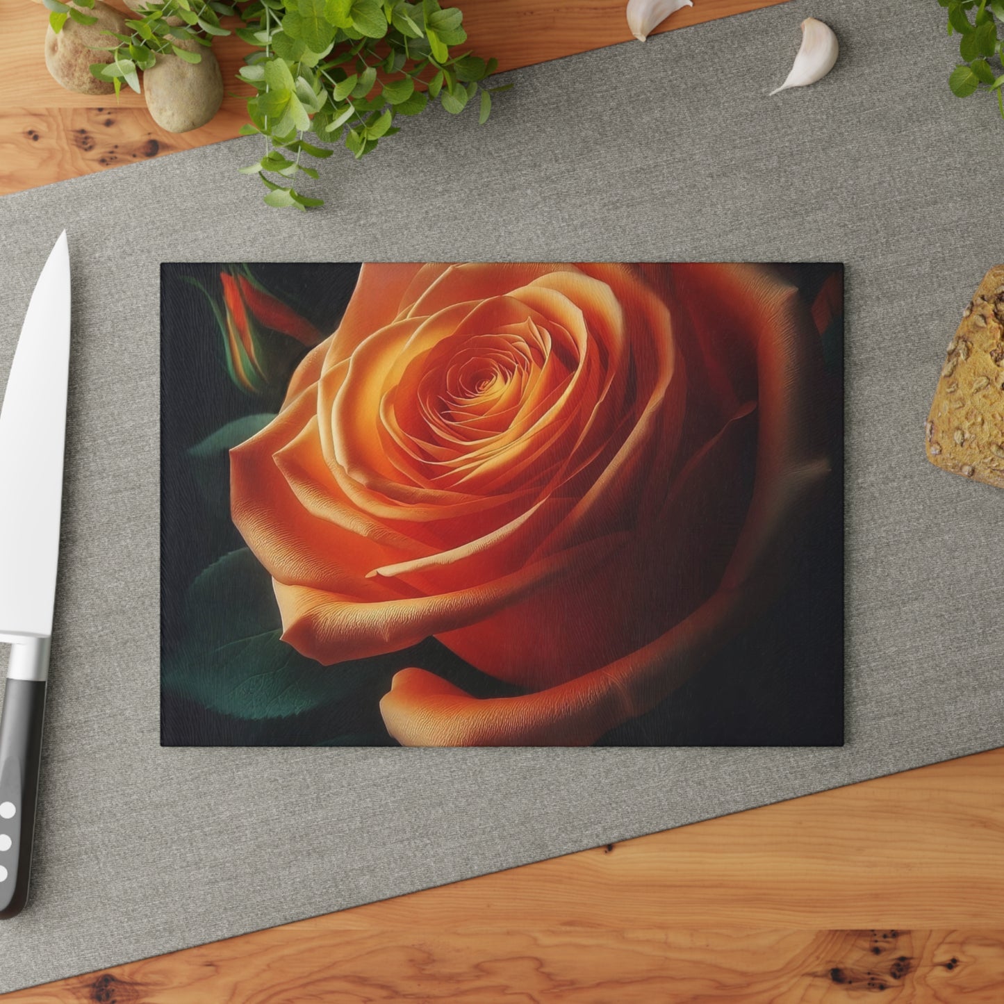 Elegant Rose Glass Cutting Board - Kitchen Decor, Wedding Gift, Floral Design, Home Cooking, Gift for Her