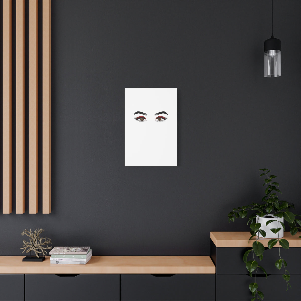 Glam Eyes Matte Canvas Wall Art — Brown Eyes with Red Lashes