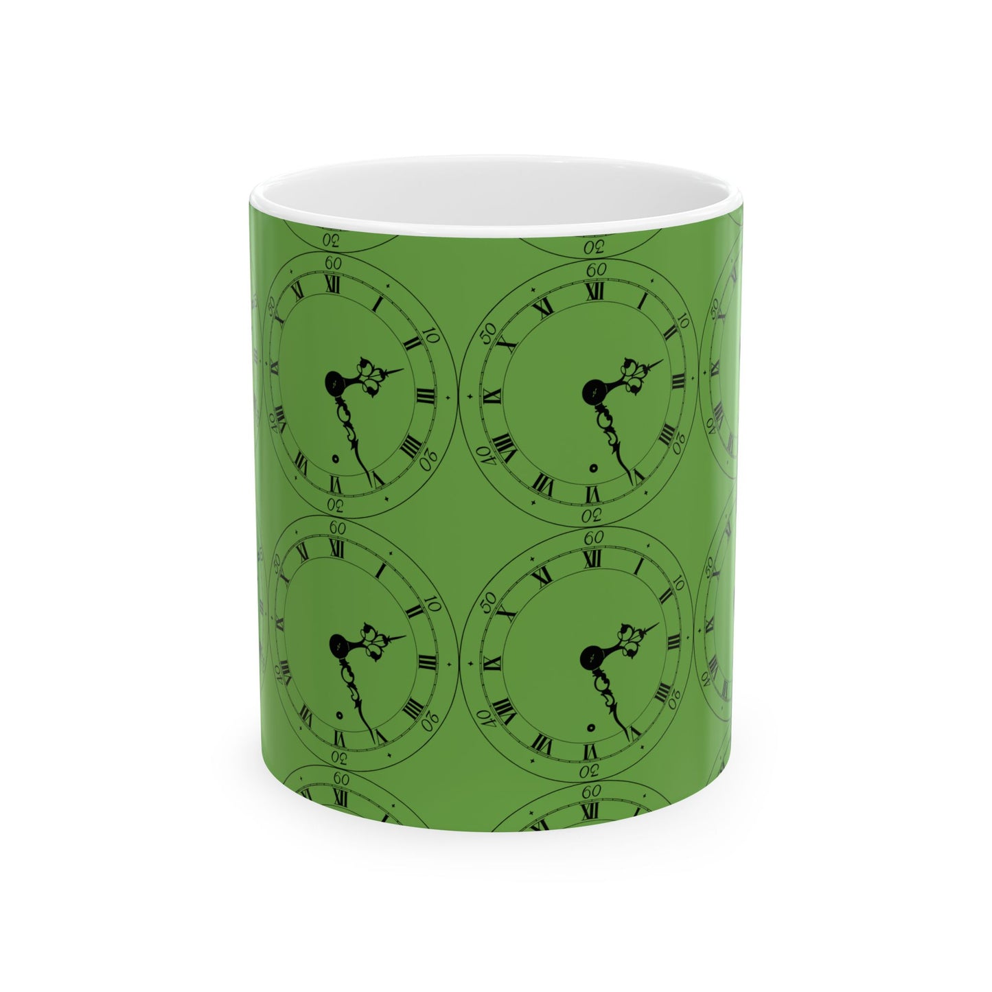Green Clock Ceramic Mug, Unique Coffee Cup, Perfect Gift for Home, Office, Time Lovers, Functional Decor
