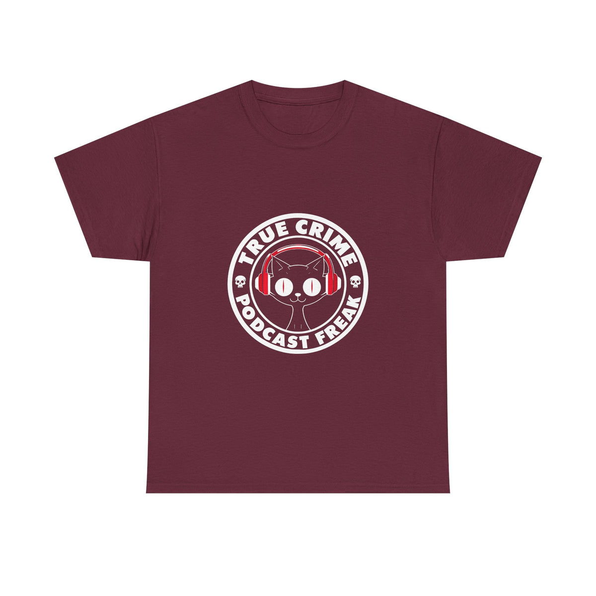 True Crime Podcast Tee — Cat with Headphones Logo